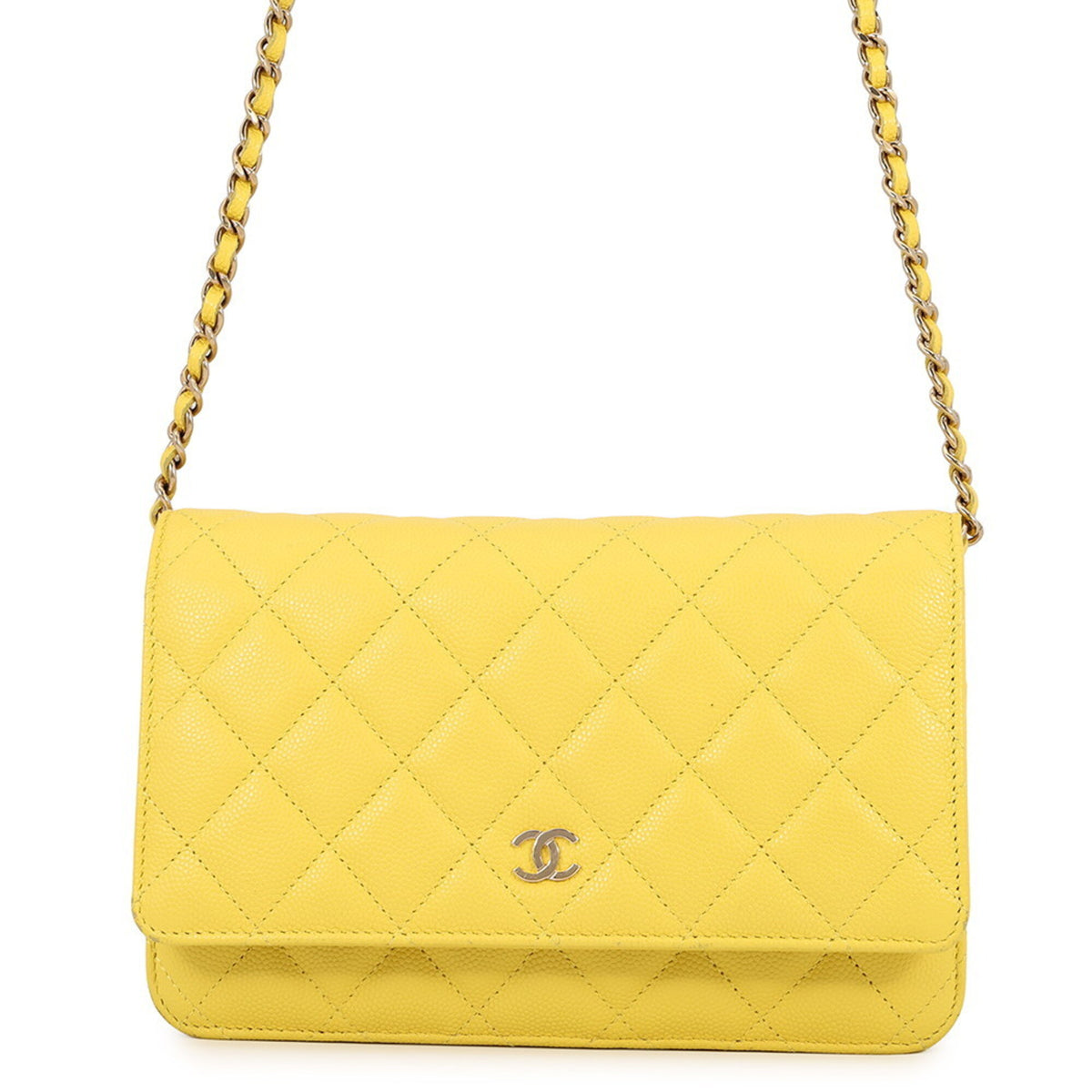 Chanel Yellow Grained Calfskin Chain/Shoulder Wallet (Pre-Owned)