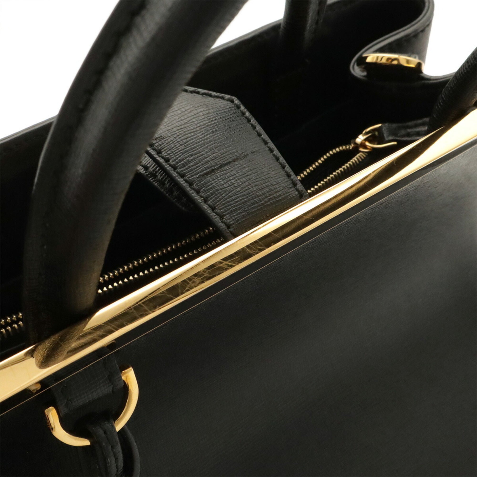 Fendi Black Leather Handbag Shoulder Bag Tote Bag (Pre-Owned)