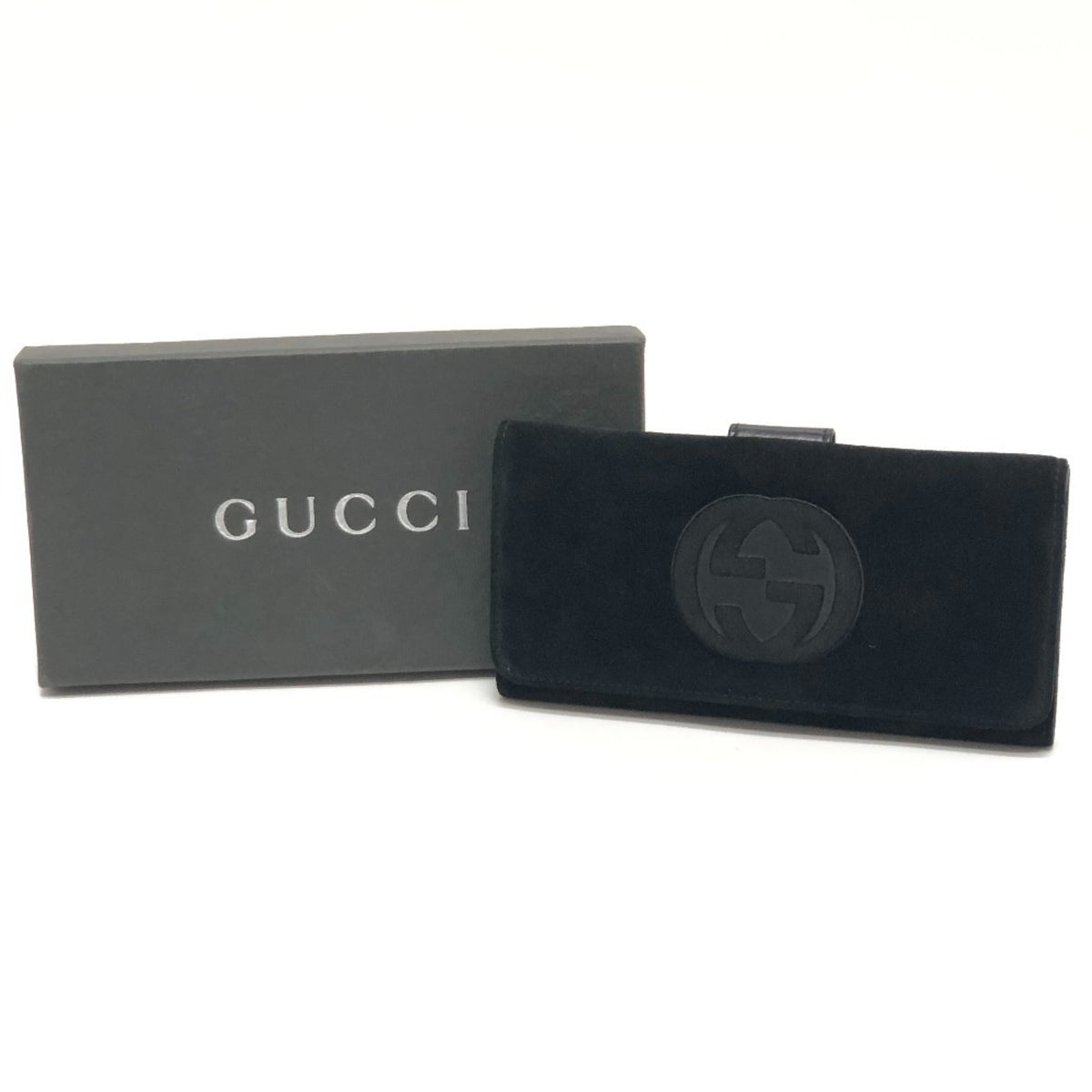 Gucci Black Suede Leather Long Wallet (Bi-Fold) (Pre-Owned)