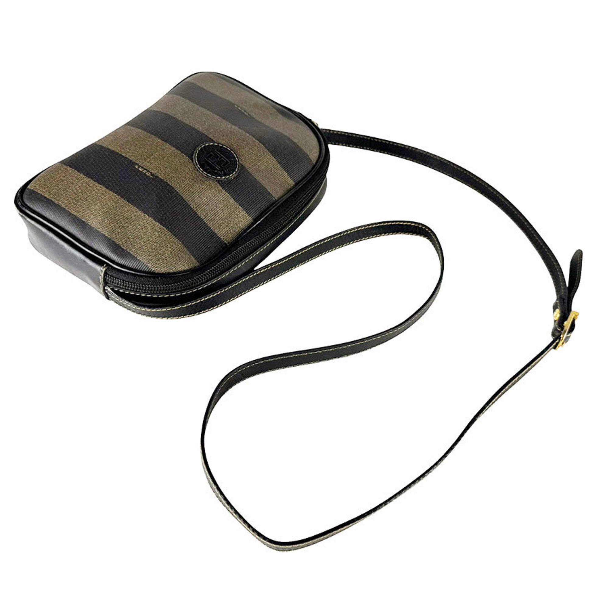 Fendi Black Brown Coated Canvas Shoulder Bag (Pre-Owned)