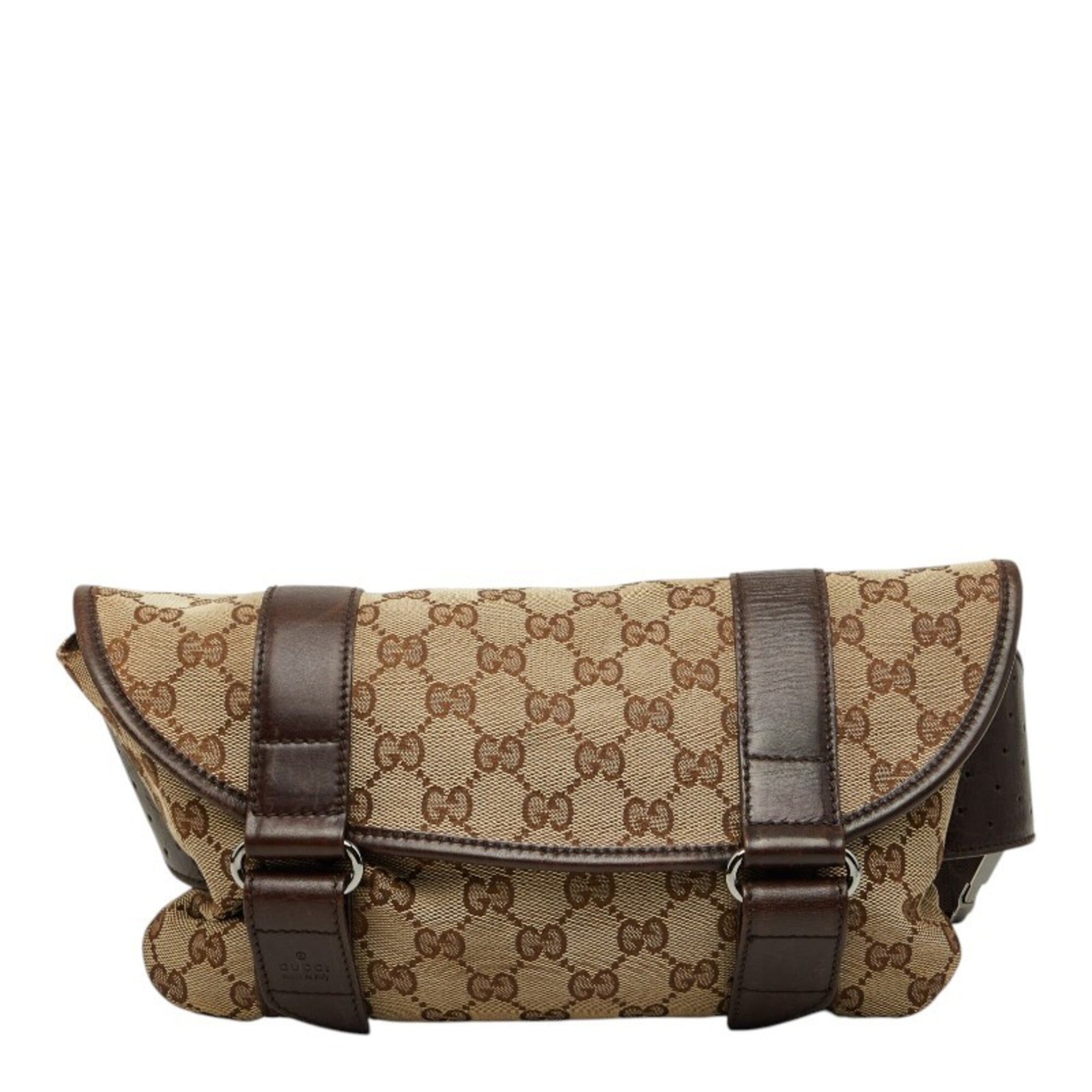 Gucci Beige Brown Canvas Leather Sling Bag (Pre-Owned)