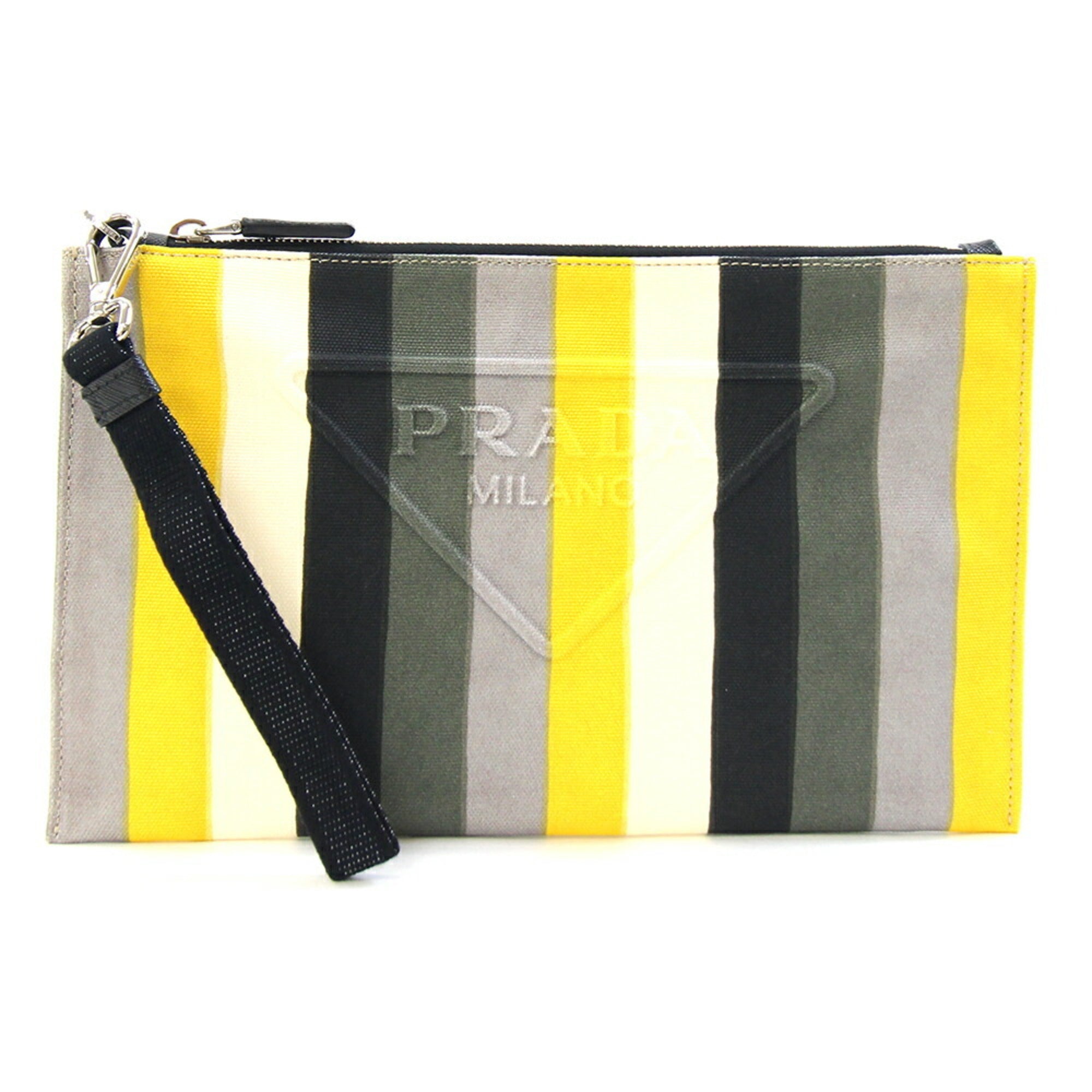 Prada Multi-Color Canvas Leather Clutch Bag (Pre-Owned)