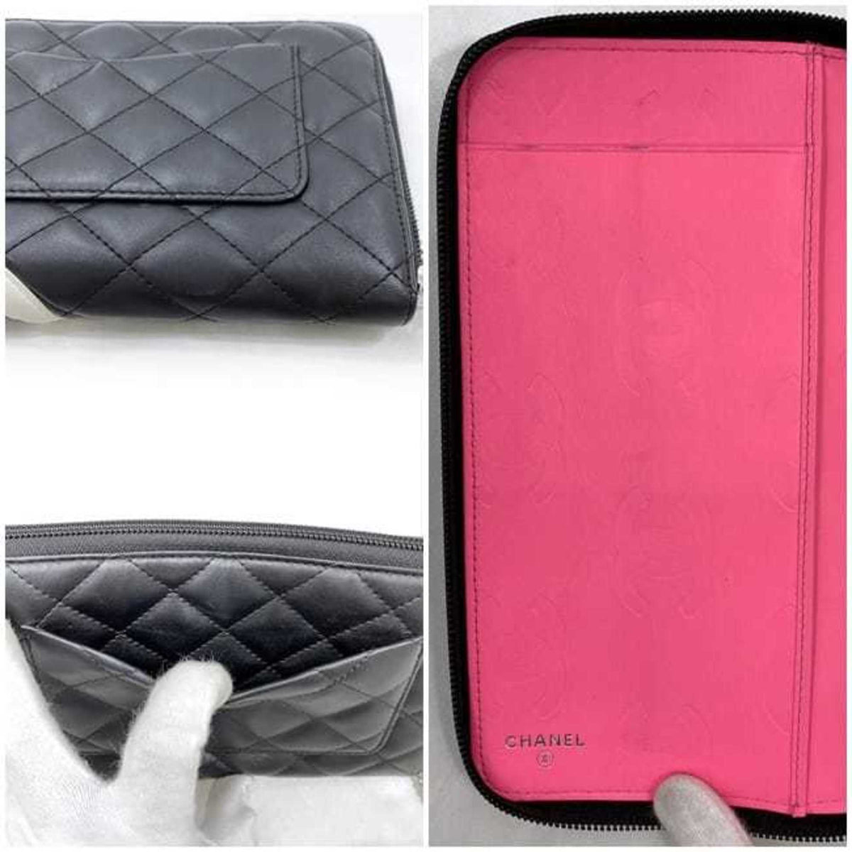 Chanel Black White Leather Long Wallet (Bi-Fold) (Pre-Owned)