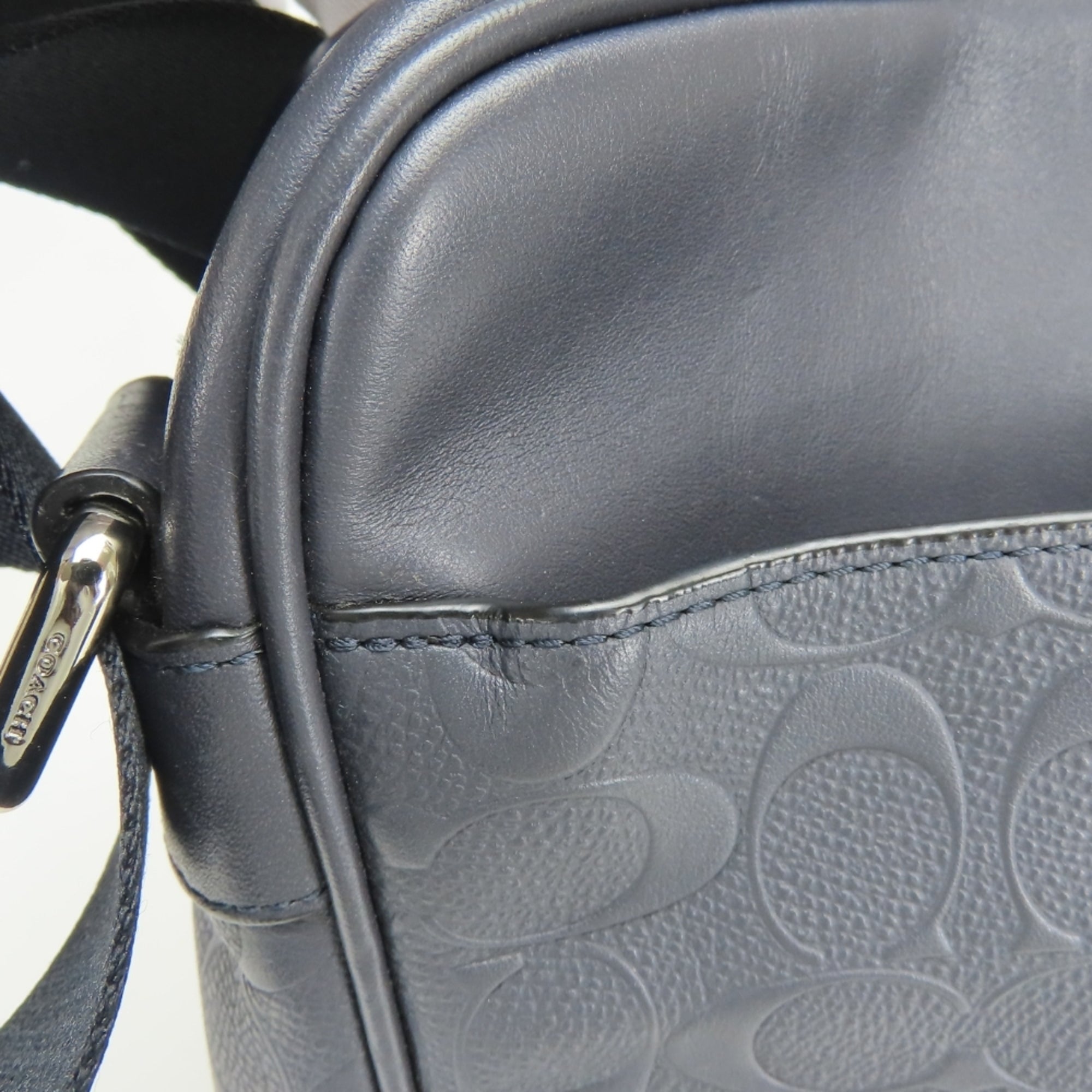 Coach Signature Black Gray Navy Leather Shoulder Bag (Pre-Owned)