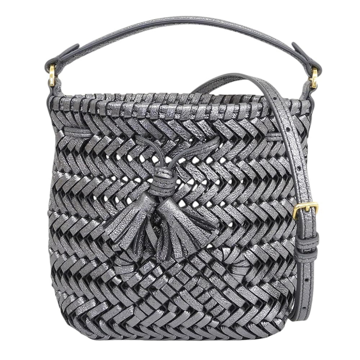 Anya Hindmarch Metallic Gray Leather Shoulder Bag (Pre-Owned)
