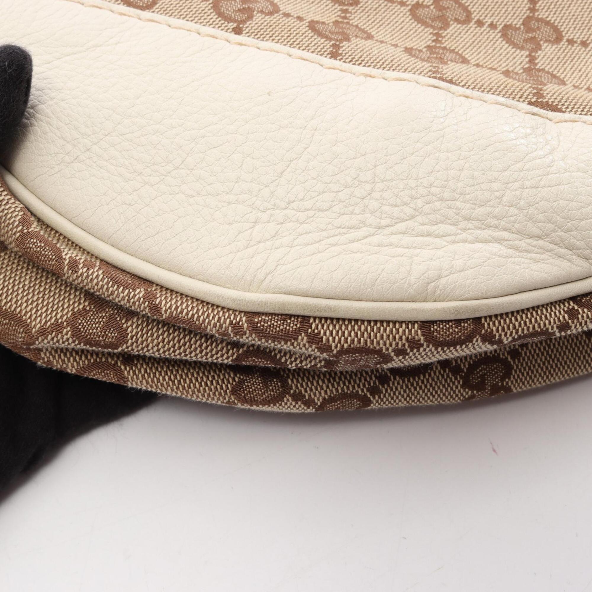 Gucci Beige Ivory Canvas Leather Shoulder Bag (Pre-Owned)