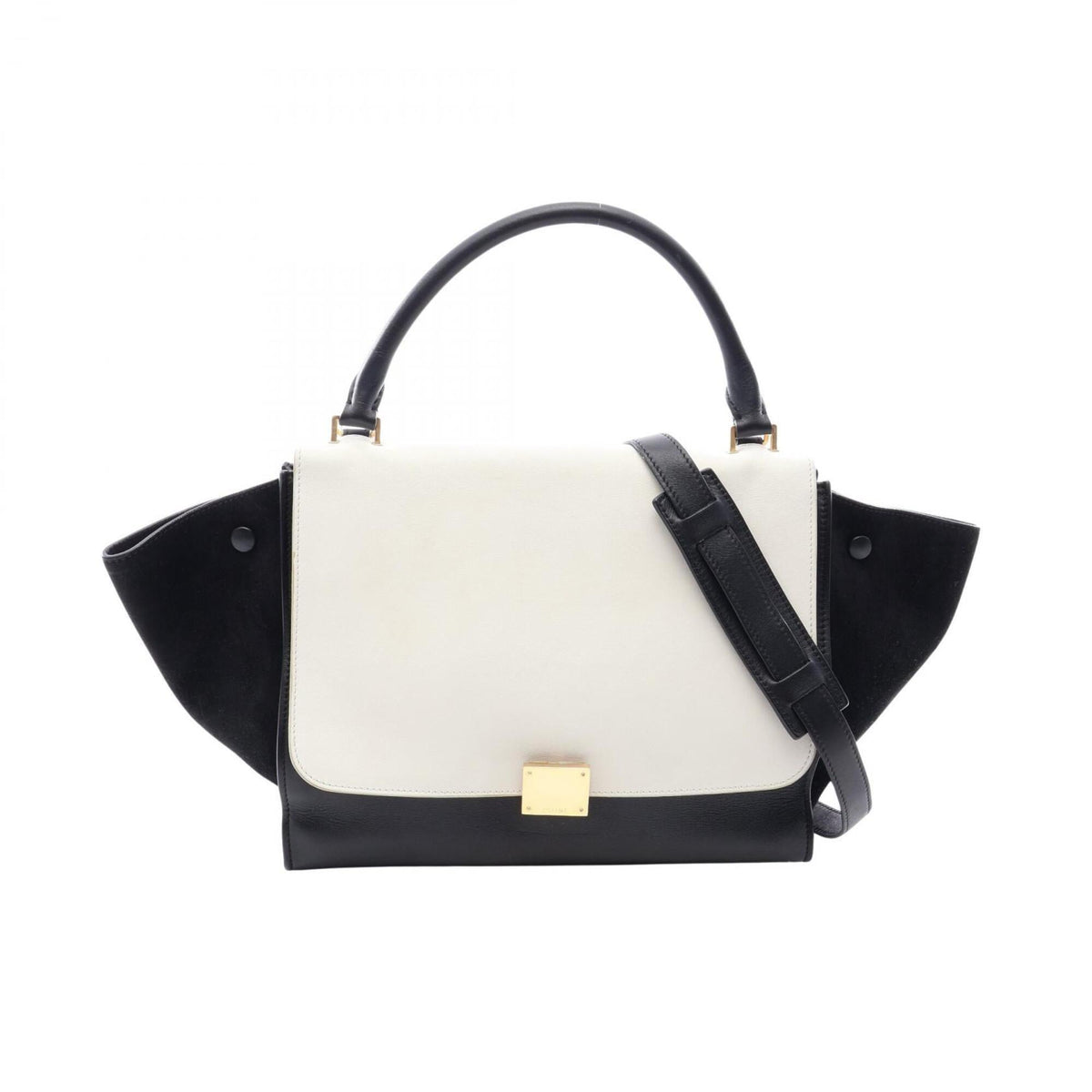 Celine Black White Leather Suede Handbag (Pre-Owned)