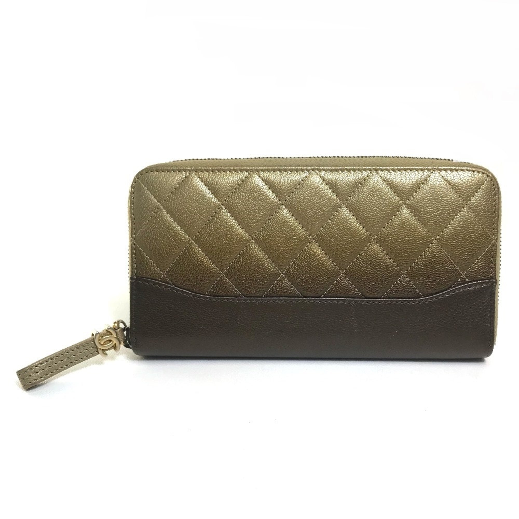 Chanel Matelasse Gold Brown Leather Long Wallet (Bi-Fold) (Pre-Owned)