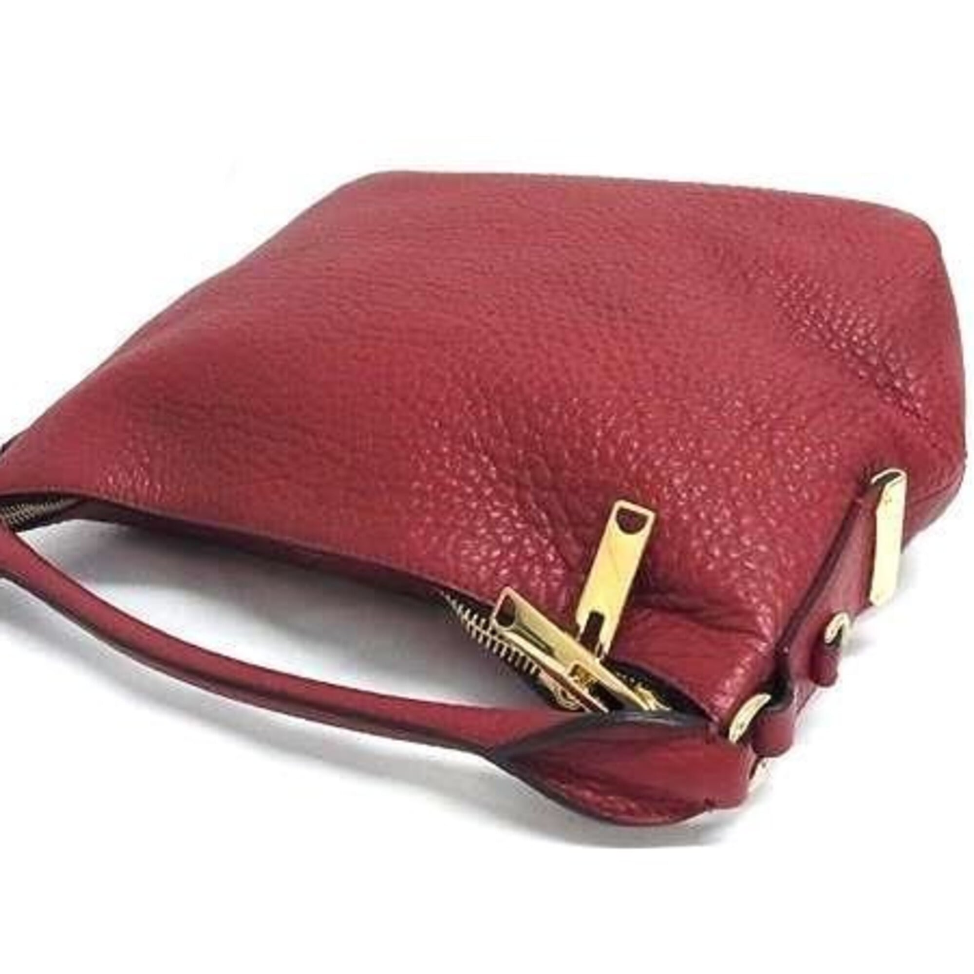 Burberry Red Color Leather Handbag Shoulder Bag (Pre-Owned)