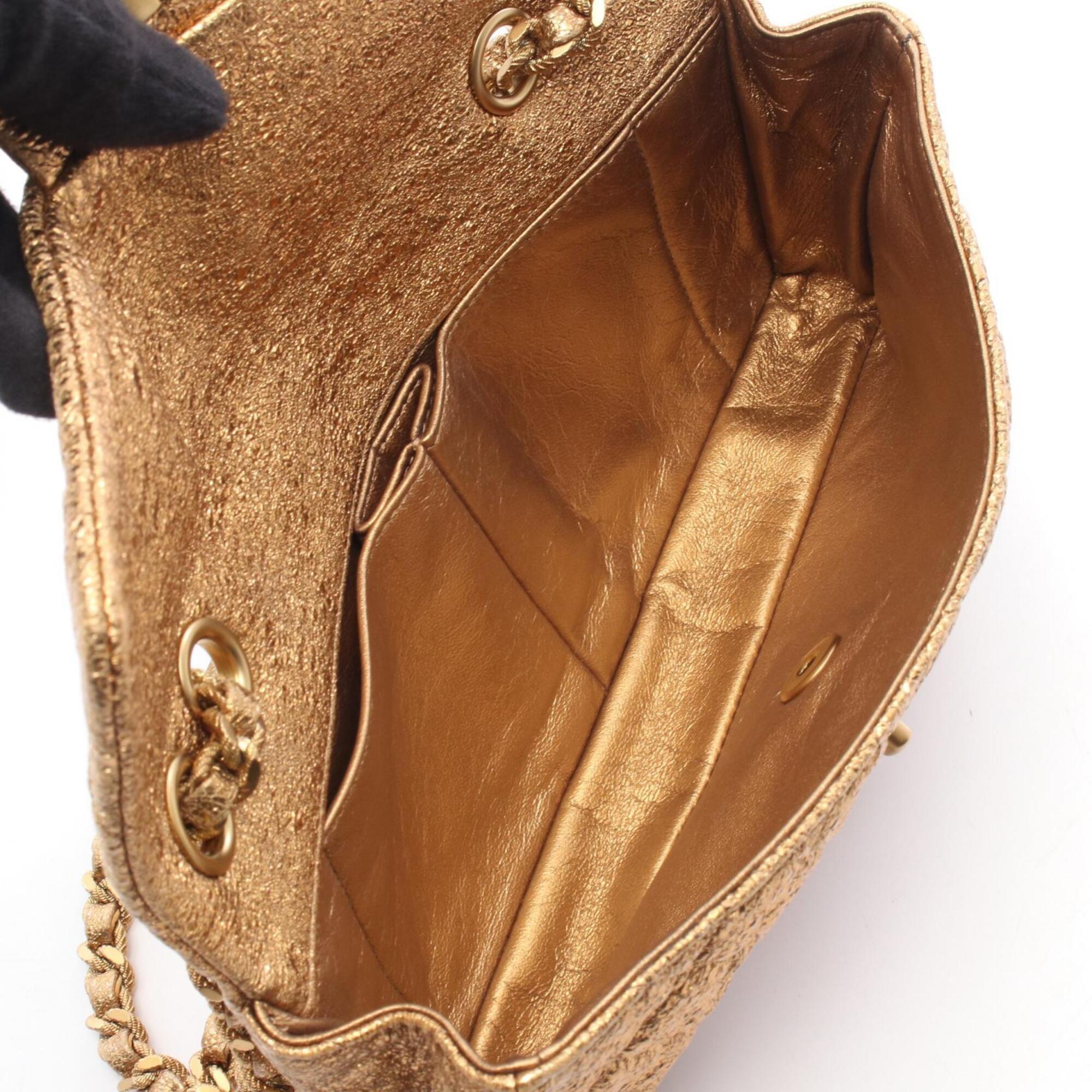 Chanel Gold Leather Handbag Shoulder Bag (Pre-Owned)