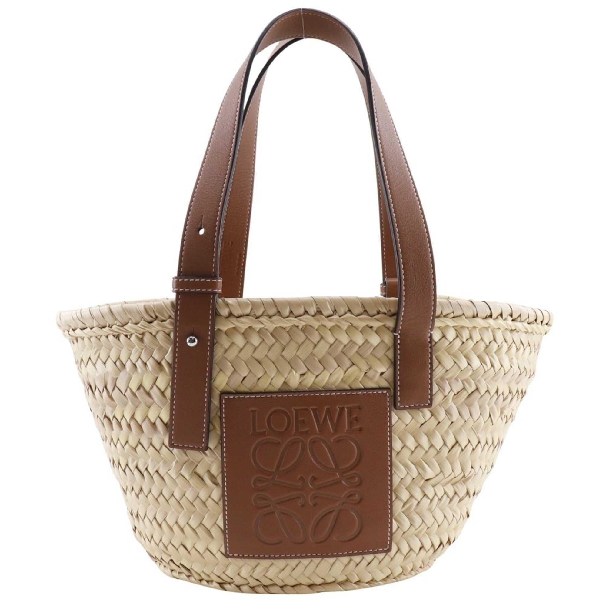 Loewe Beige Brown Raffia Leather Basket Tote Bag (Pre-Owned)