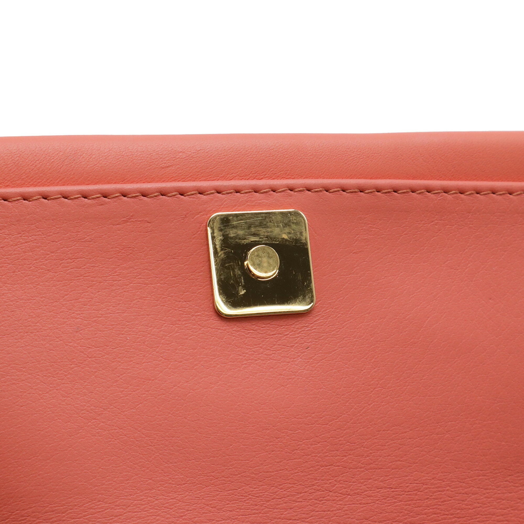 Fendi Coral Pink Leather Clutch Bag Pochette Shoulder Bag (Pre-Owned)