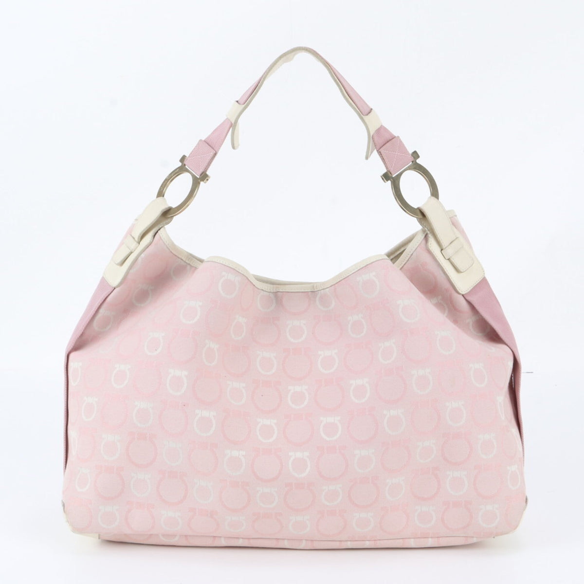 Salvatore Ferragamo Pink Leather Canvas Handbag Shoulder Bag (Pre-Owned)