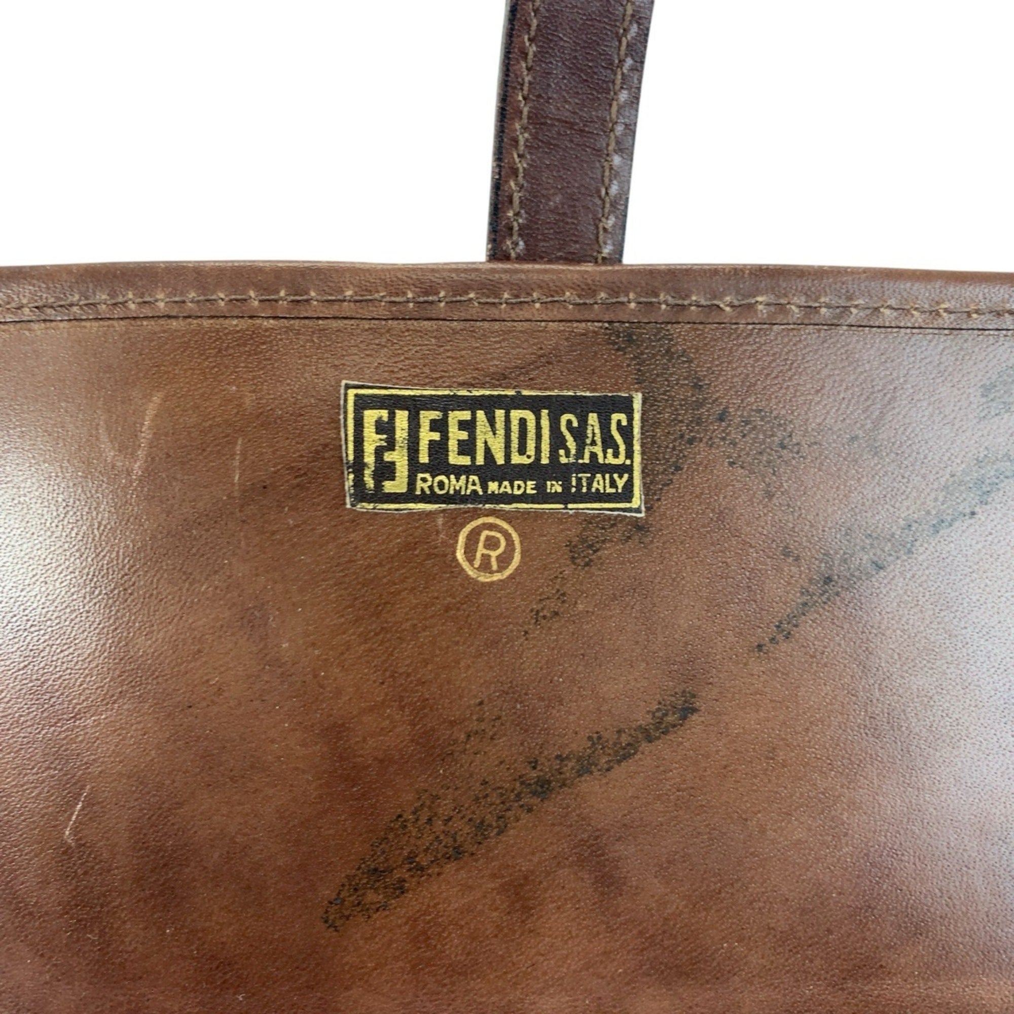 Fendi Brown Leather Canvas Pochette Shoulder Bag (Pre-Owned)