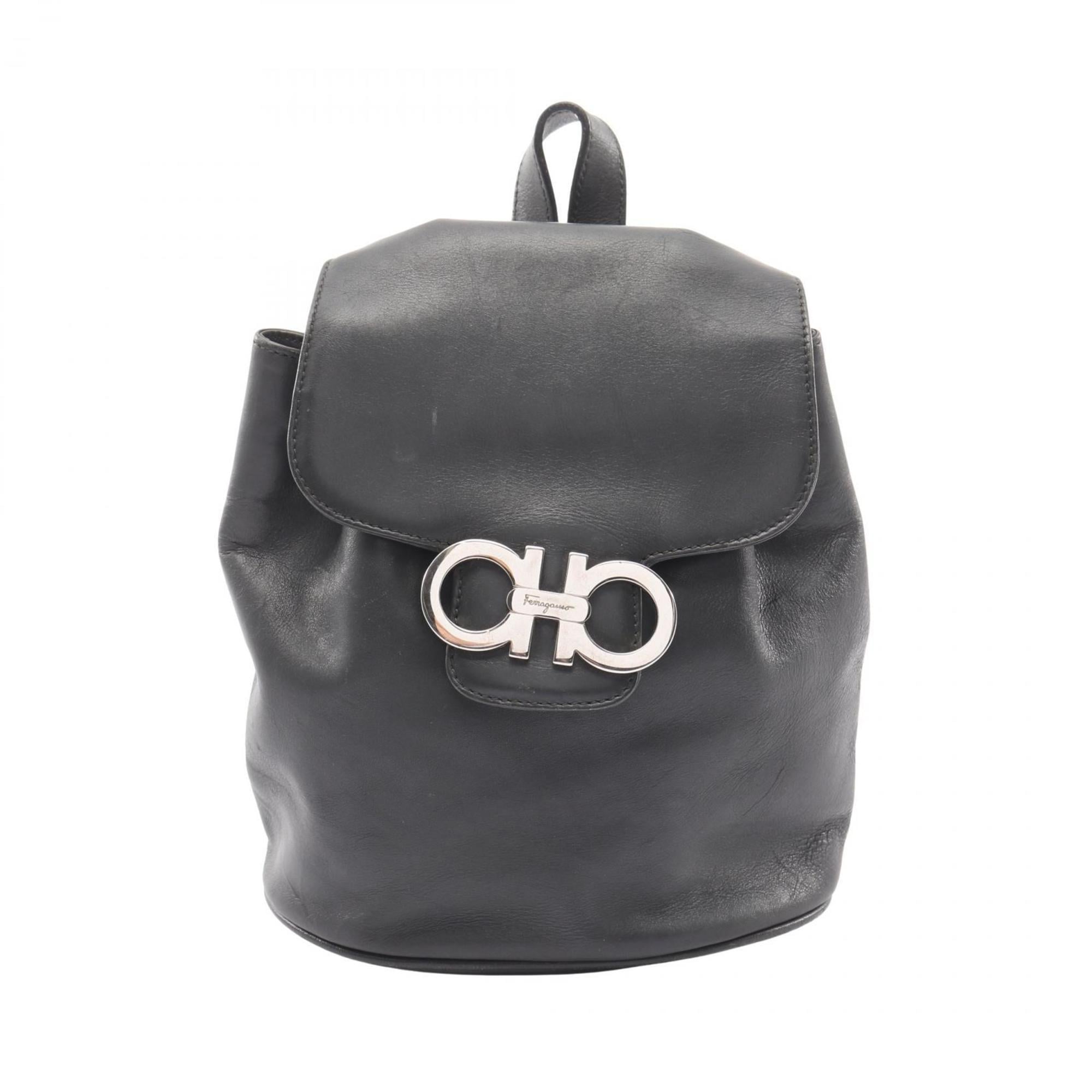 Salvatore Ferragamo Gray Leather Backpack (Pre-Owned)