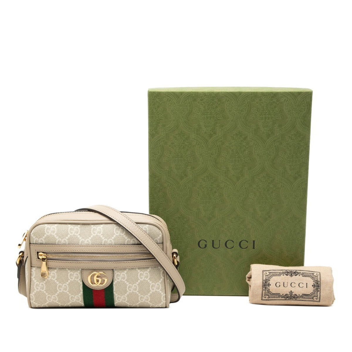 Gucci Sherry Line Beige White Pvc Leather Shoulder Bag (Pre-Owned)