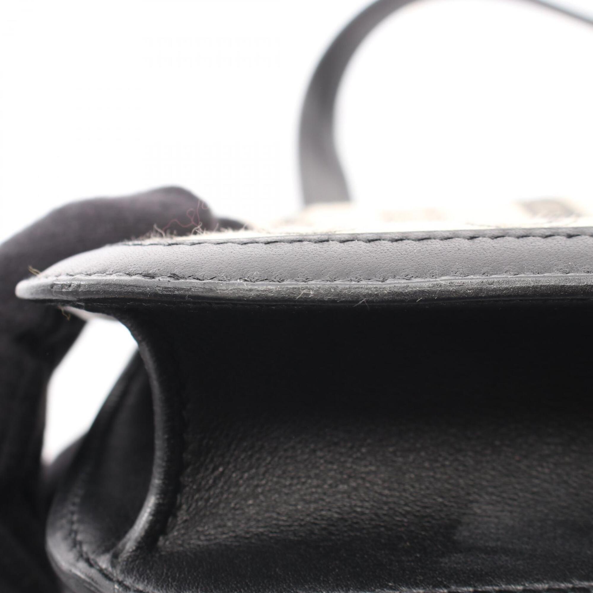 Hermes Beige Black Canvas Leather Swift Leather Handbag Shoulder Bag (Pre-Owned)