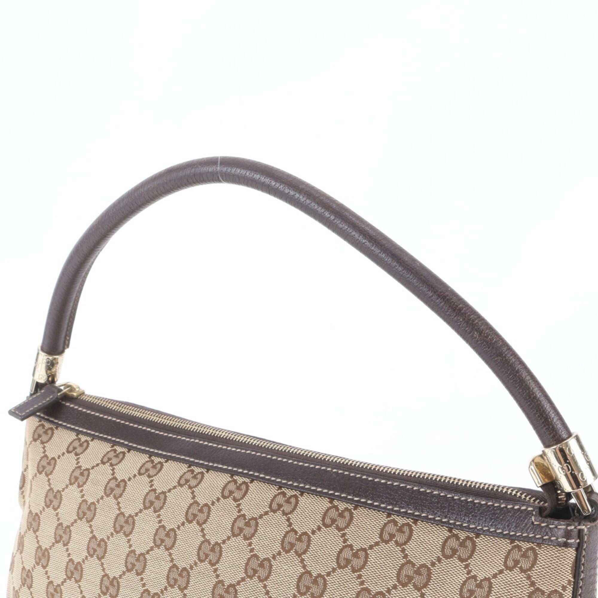 Gucci Brown Leather Canvas Handbag Shoulder Bag (Pre-Owned)