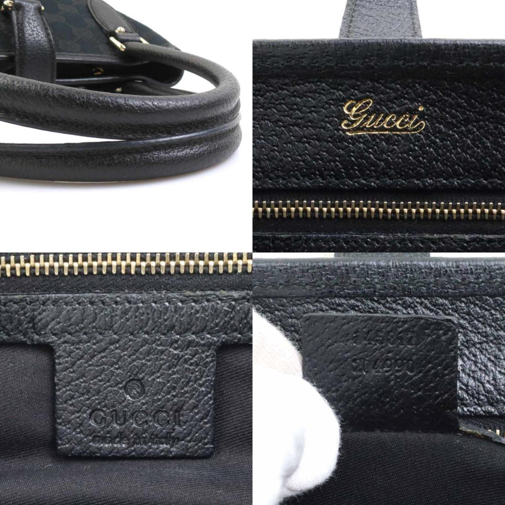 Gucci Black Gg Canvas Leather Handbag (Pre-Owned)