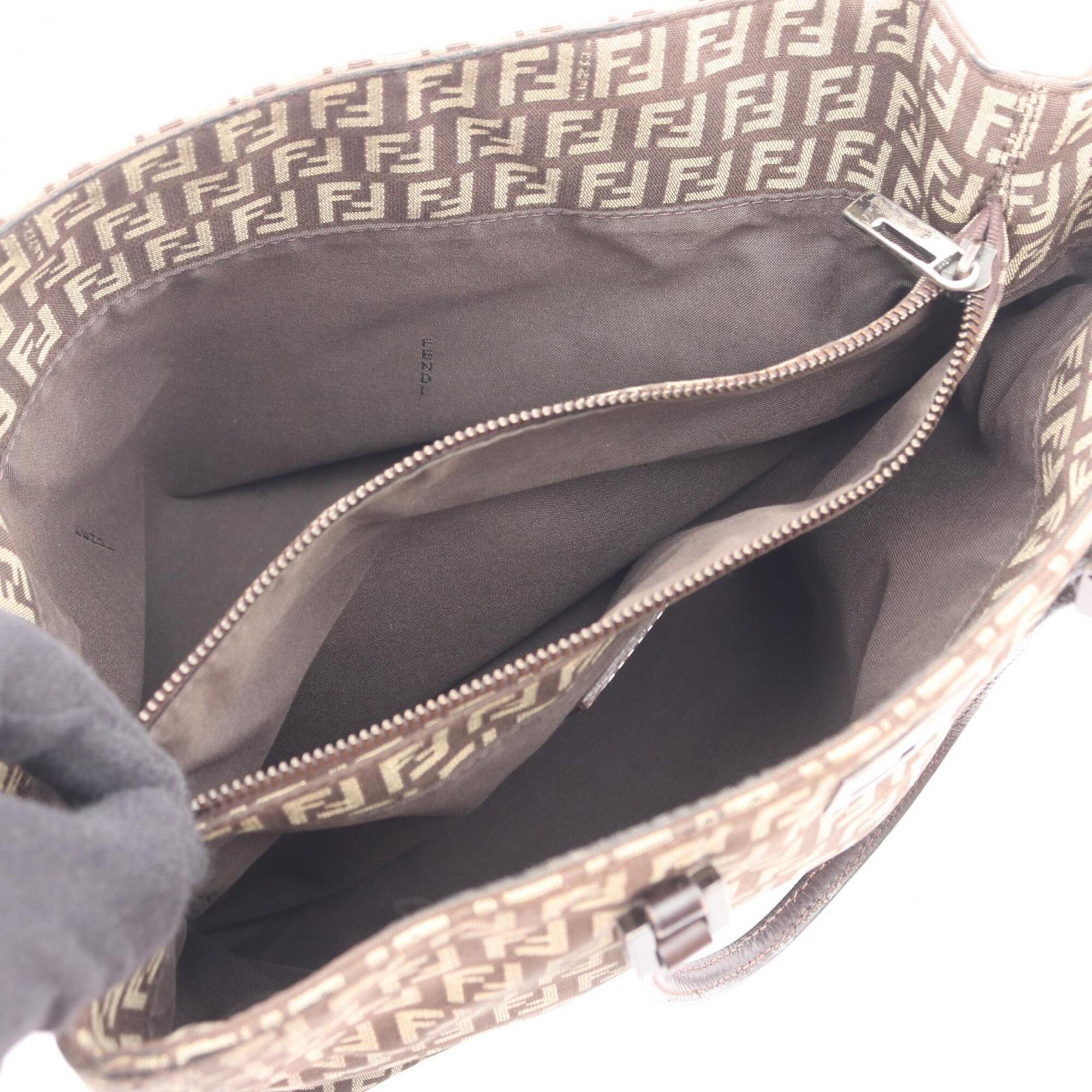 Fendi Beige Brown Canvas Leather Handbag Tote Bag (Pre-Owned)