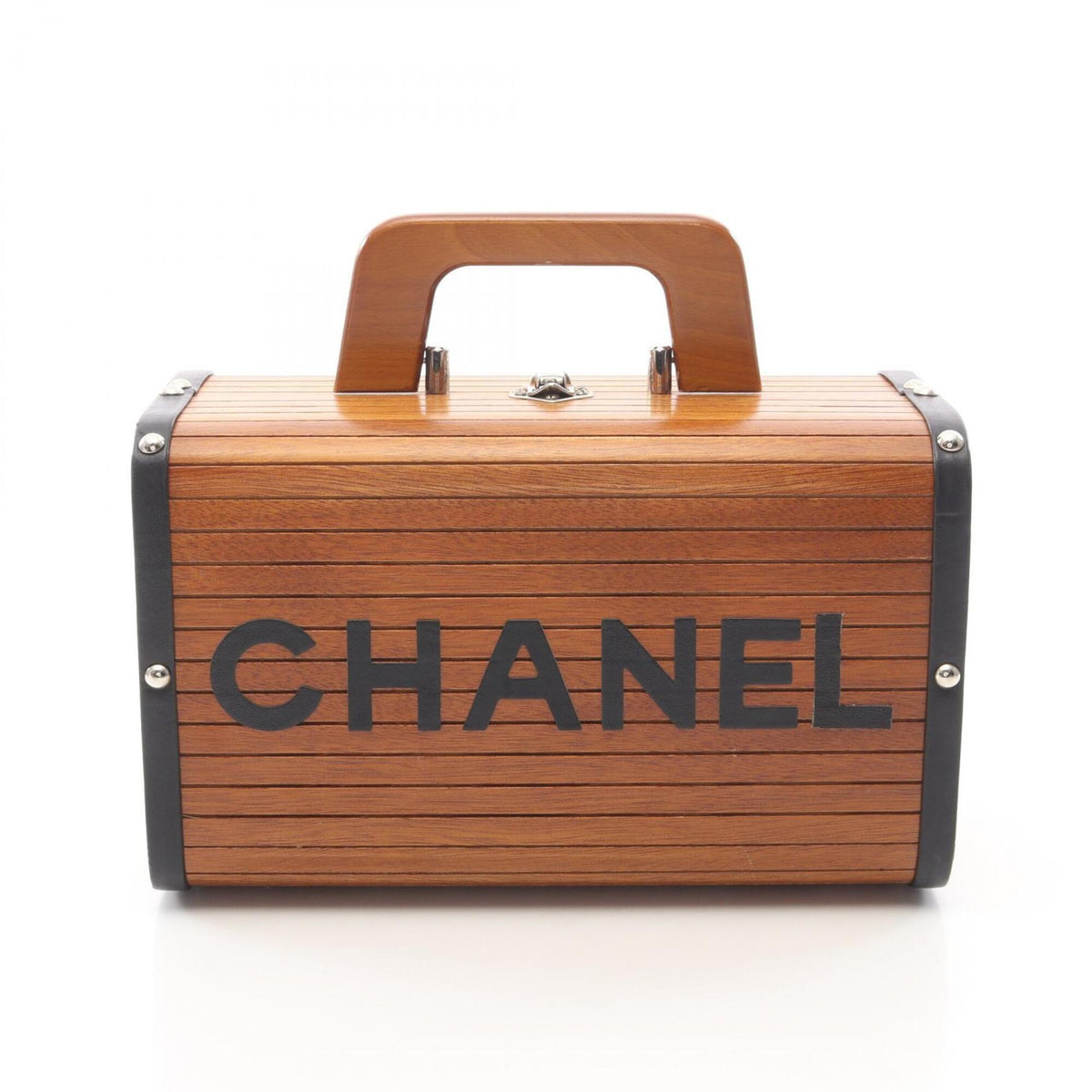 Chanel Black Brown Leather Wood Handbag (Pre-Owned)