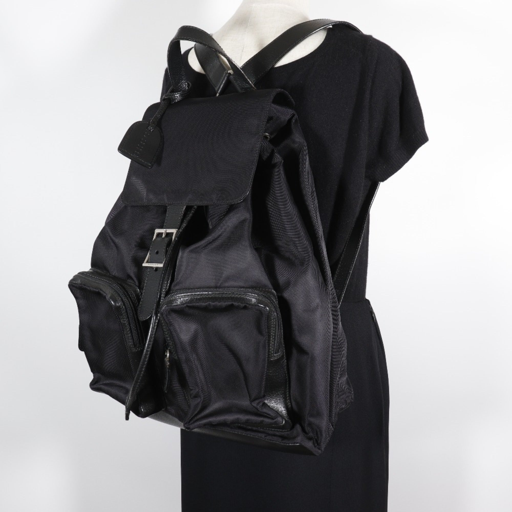 Gucci Black Nylon Canvas Leather Backpack (Pre-Owned)