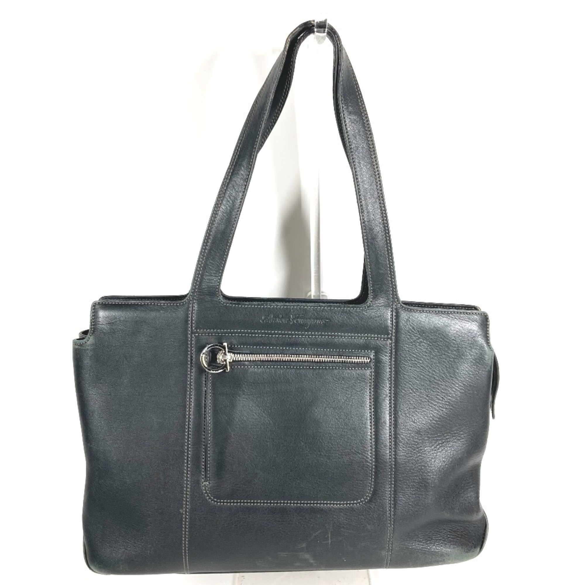 Salvatore Ferragamo Black Leather Shoulder Bag Tote Bag (Pre-Owned)