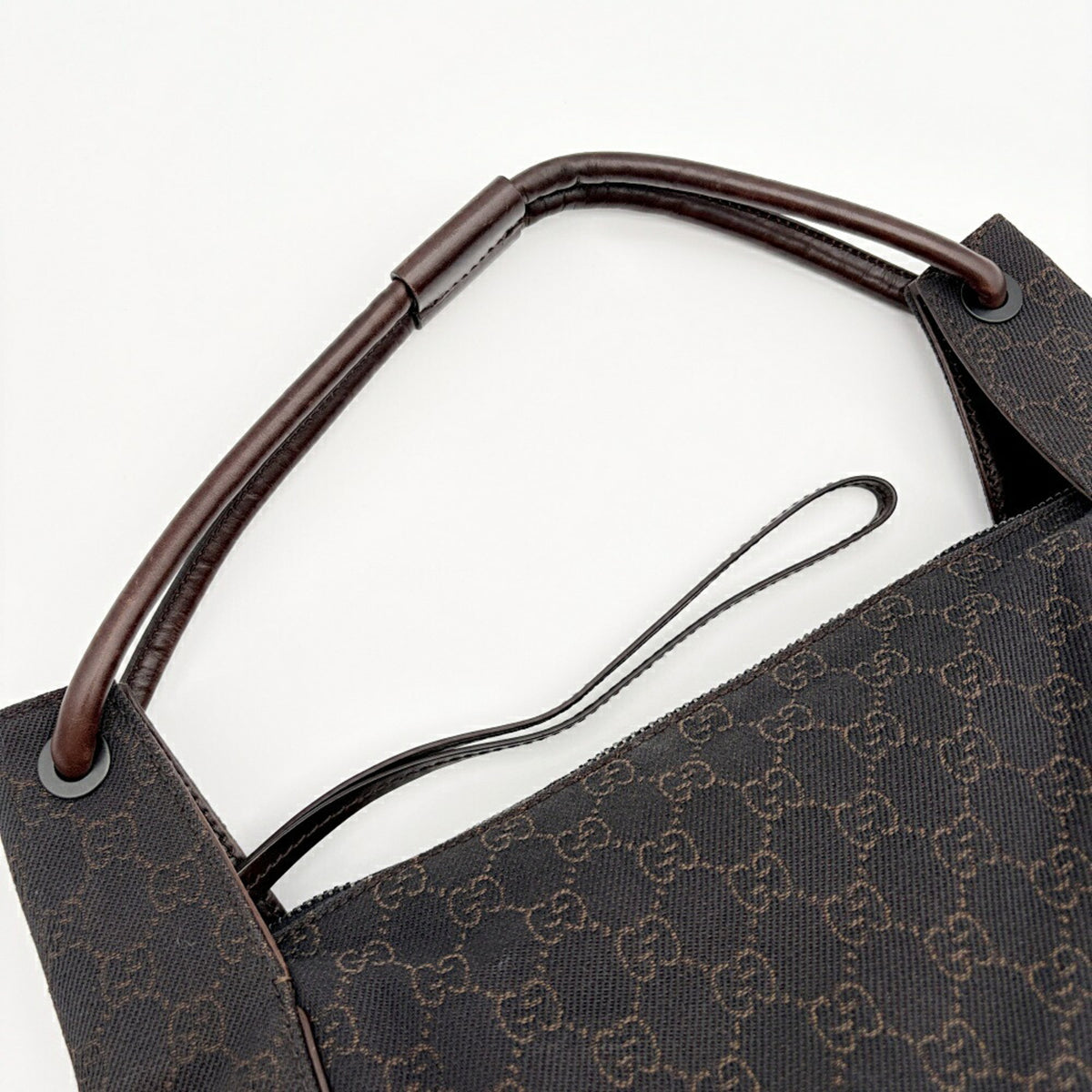 Gucci Dark Brown Gg Canvas Leather Shoulder Bag (Pre-Owned)