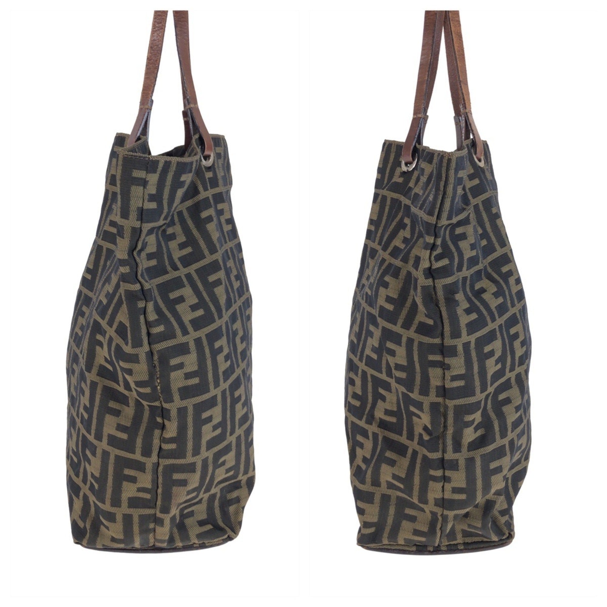 Fendi Brown Zucca Leather Handbag Tote Bag (Pre-Owned)