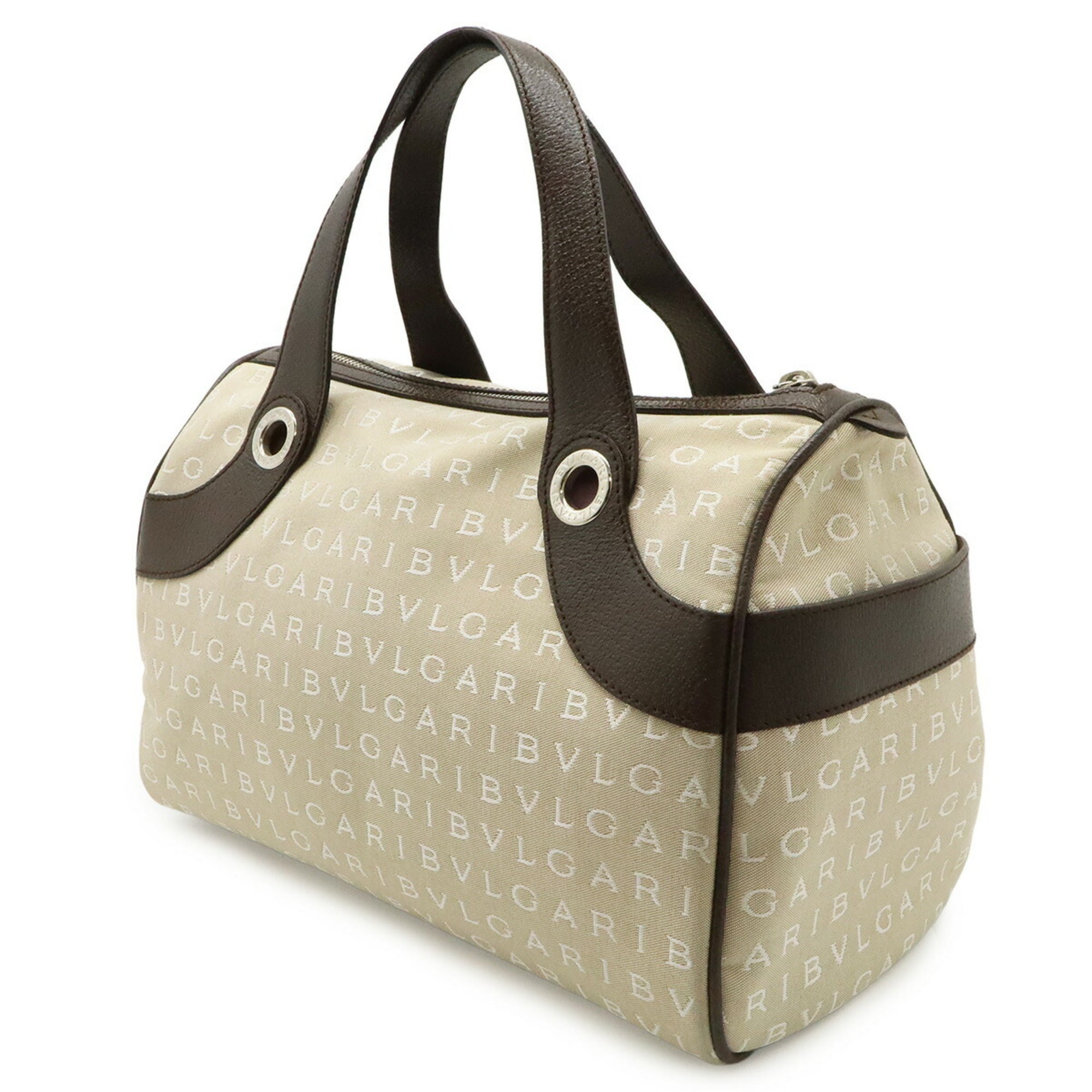 Bvlgari Beige Brown Canvas Leather Handbag Tote Bag (Pre-Owned)