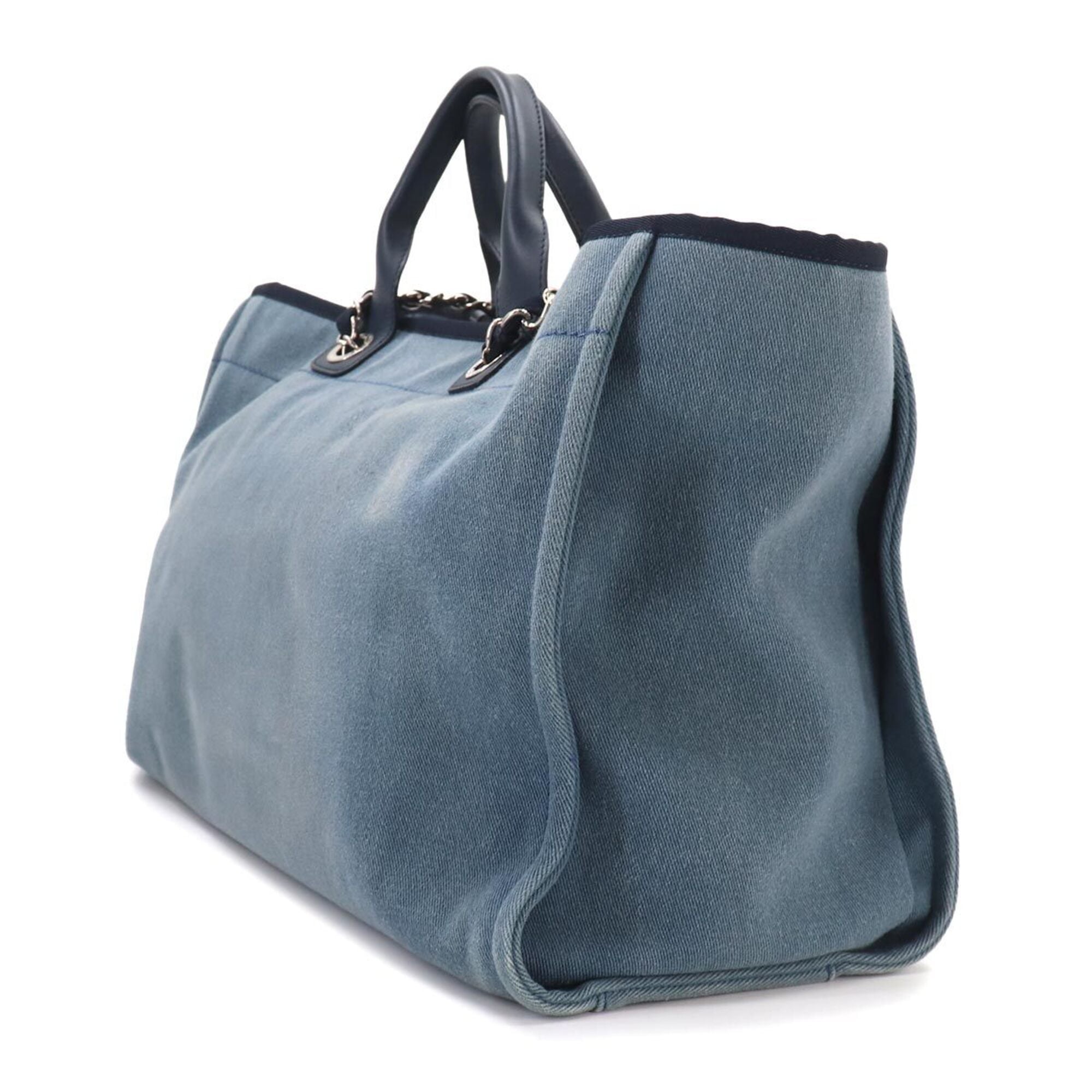 Chanel Blue Denim Leather Shoulder Bag Tote Bag (Pre-Owned)