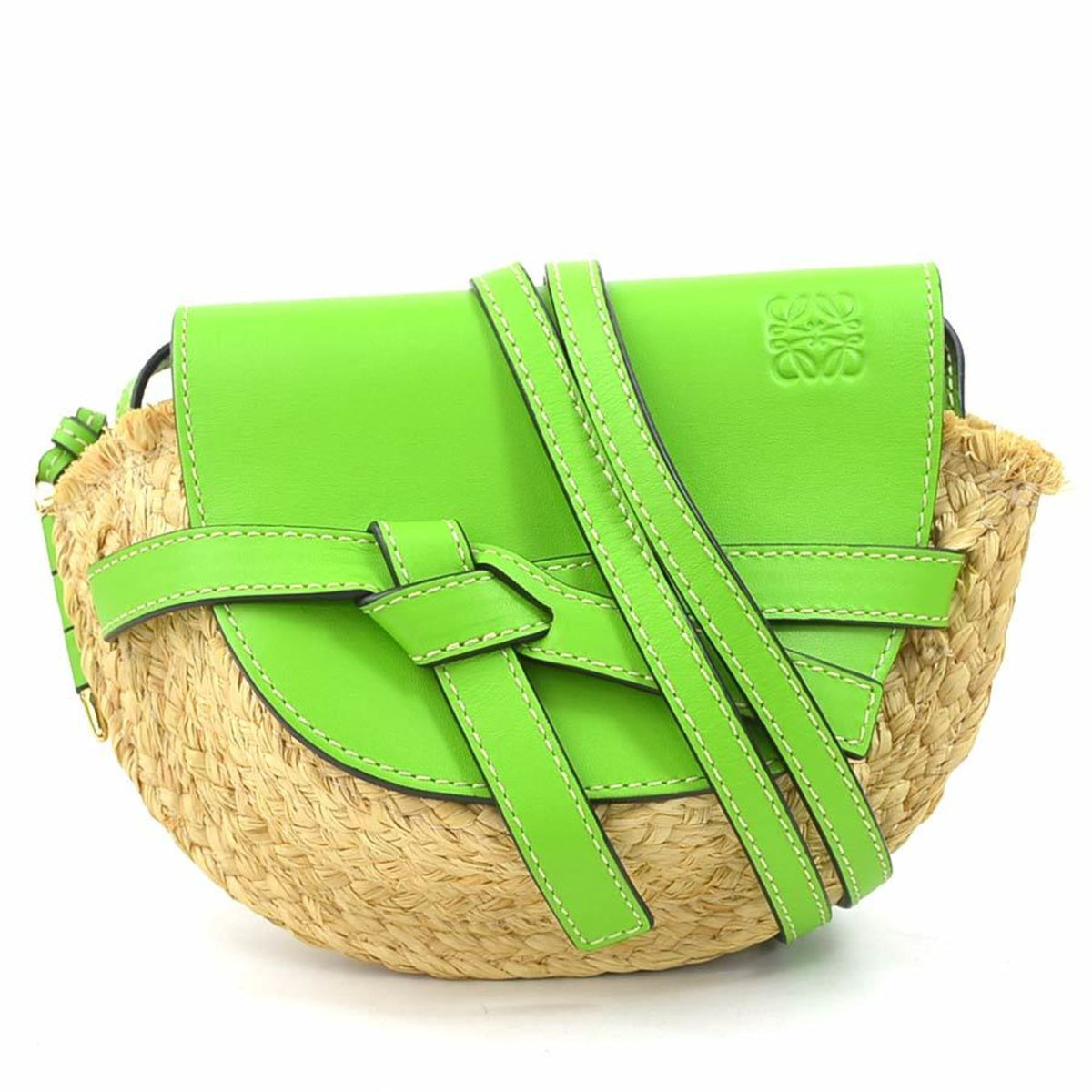 Loewe Light Green Raffia Leather Shoulder Bag (Pre-Owned)