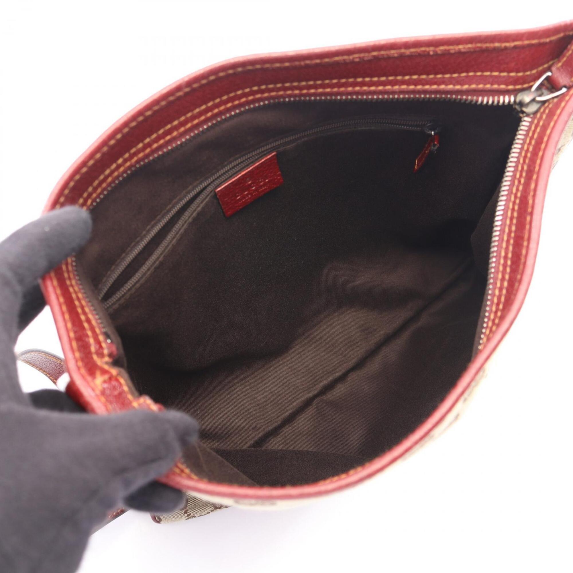 Gucci Beige Bordeaux Canvas Leather Shoulder Bag (Pre-Owned)