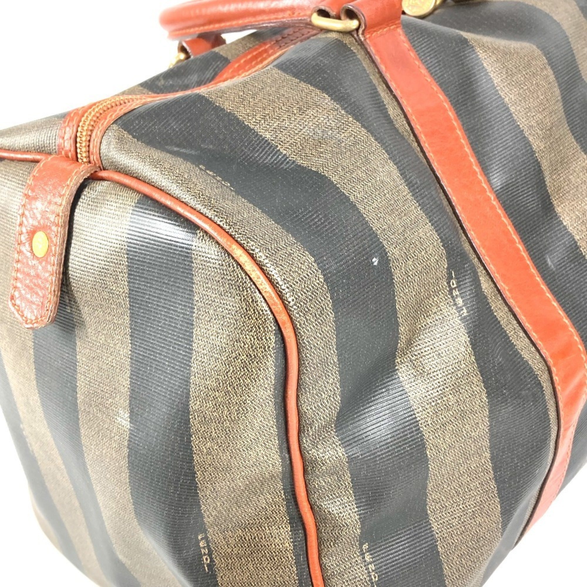 Fendi Brown Khaki Pvc Leather Boston Bag Handbag (Pre-Owned)