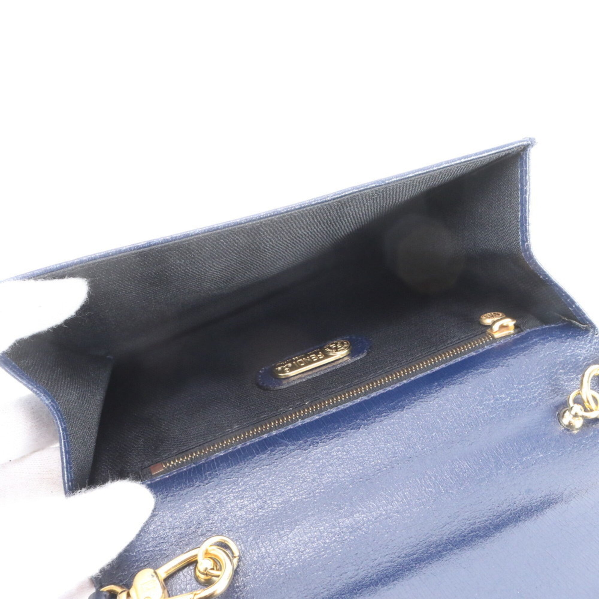 Fendi Navy Leather Clutch Bag Handbag Shoulder Bag Tote Bag (Pre-Owned)
