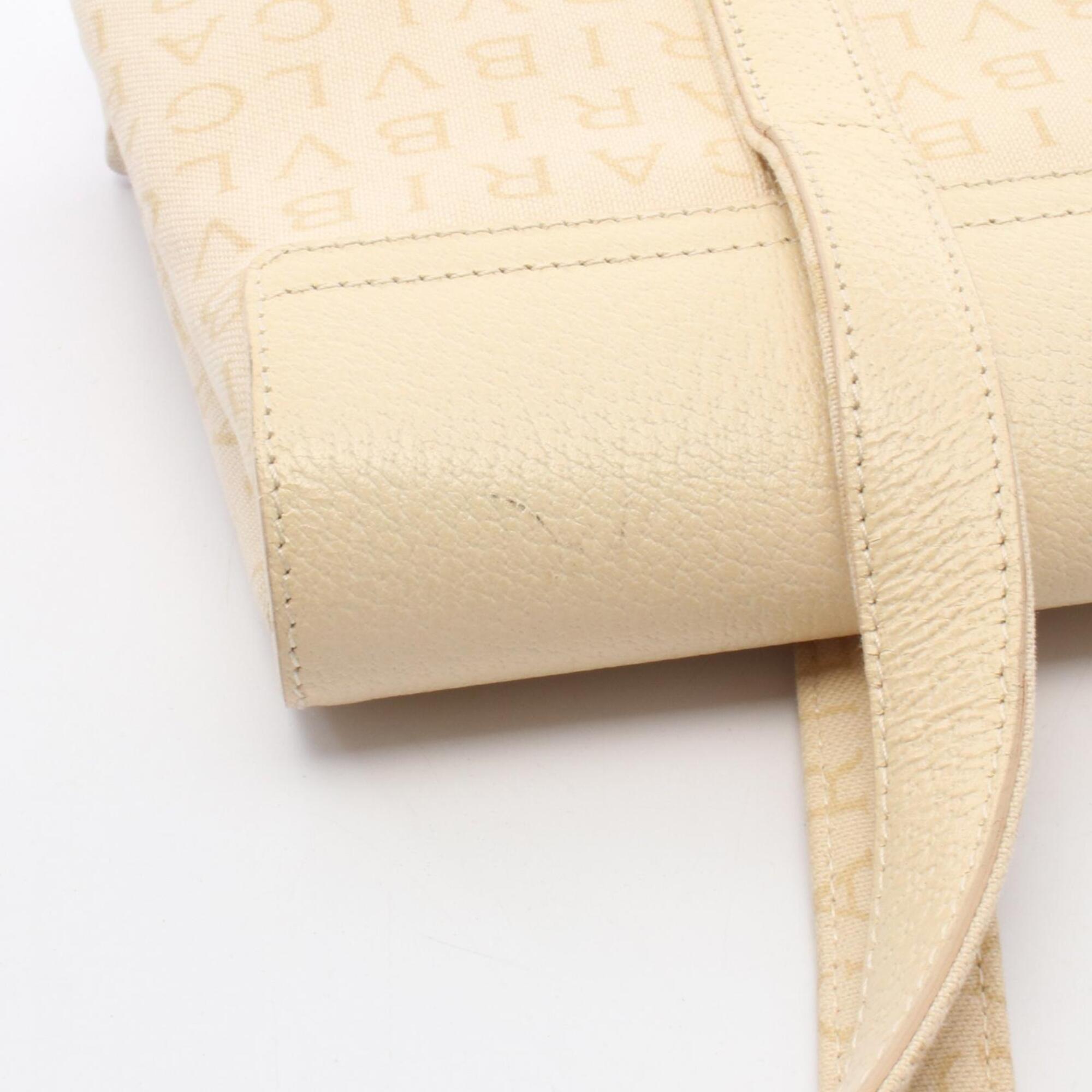 Bvlgari Logomania Beige Ivory Canvas Leather Handbag (Pre-Owned)