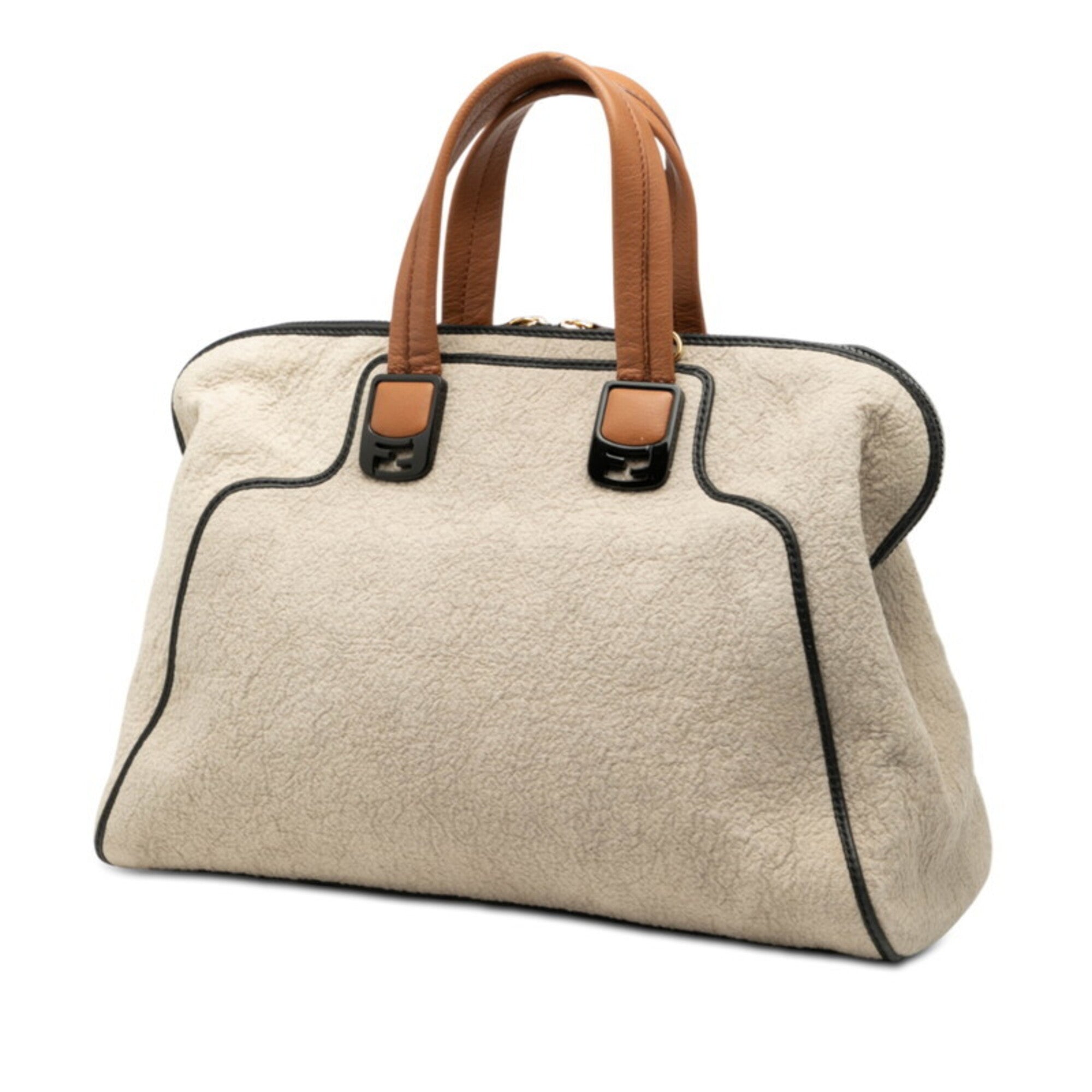Fendi Beige Pile Fabric Leather Handbag (Pre-Owned)