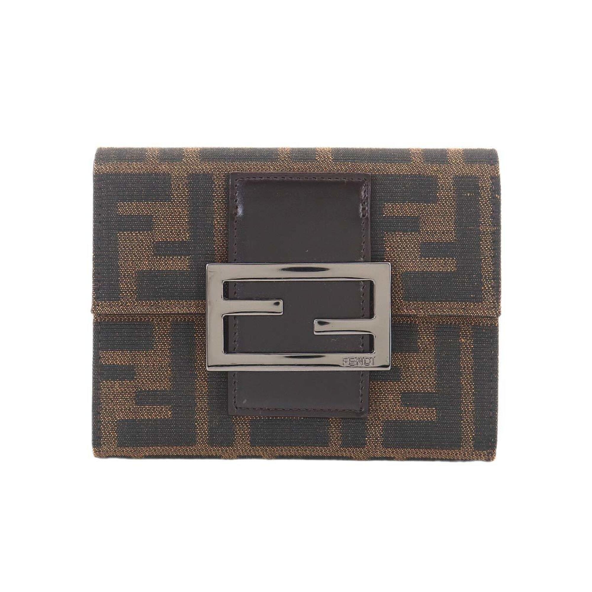 Fendi Brown Canvas Leather Wallet (Tri-Fold) (Pre-Owned)