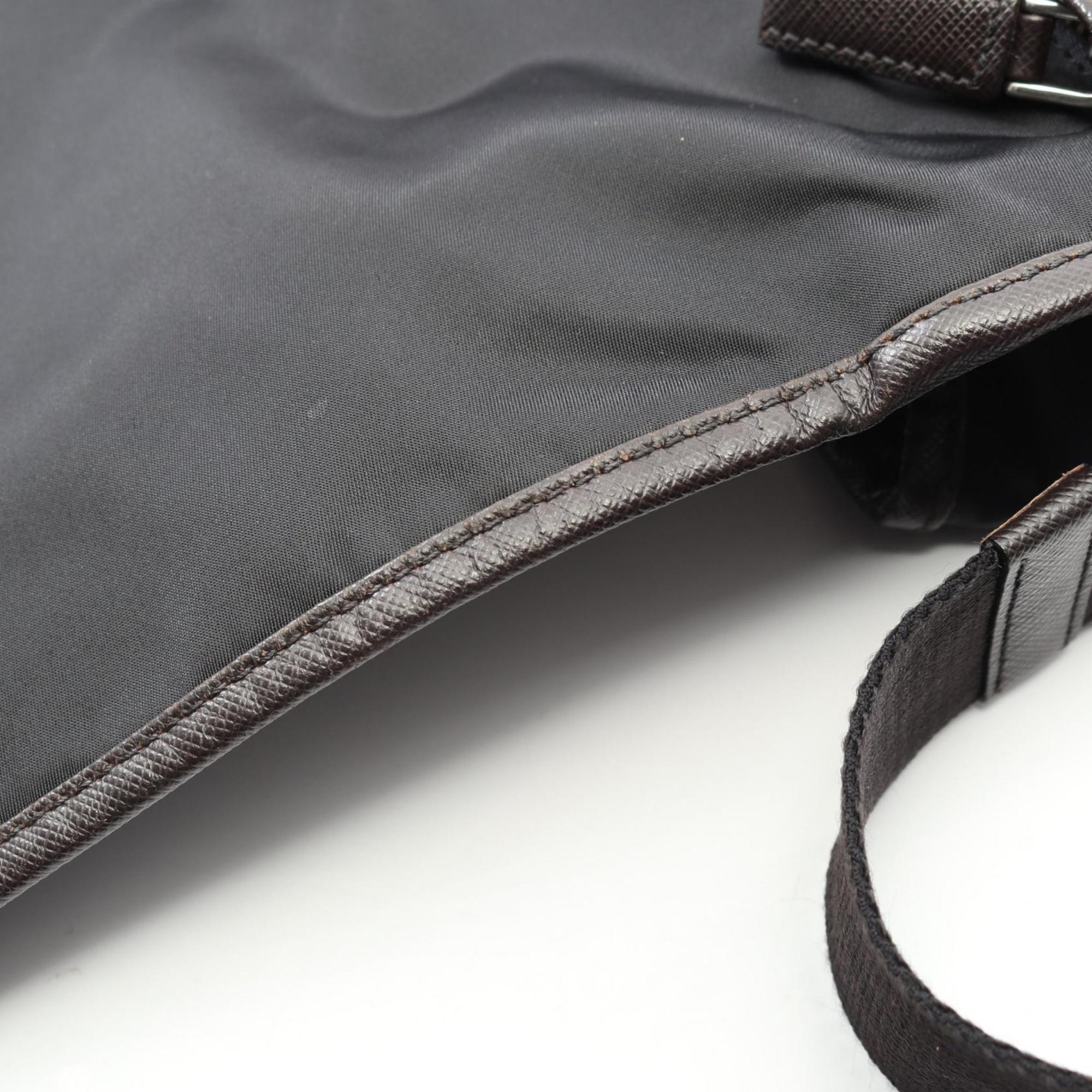 Prada Black Brown Nylon Leather Shoulder Bag (Pre-Owned)