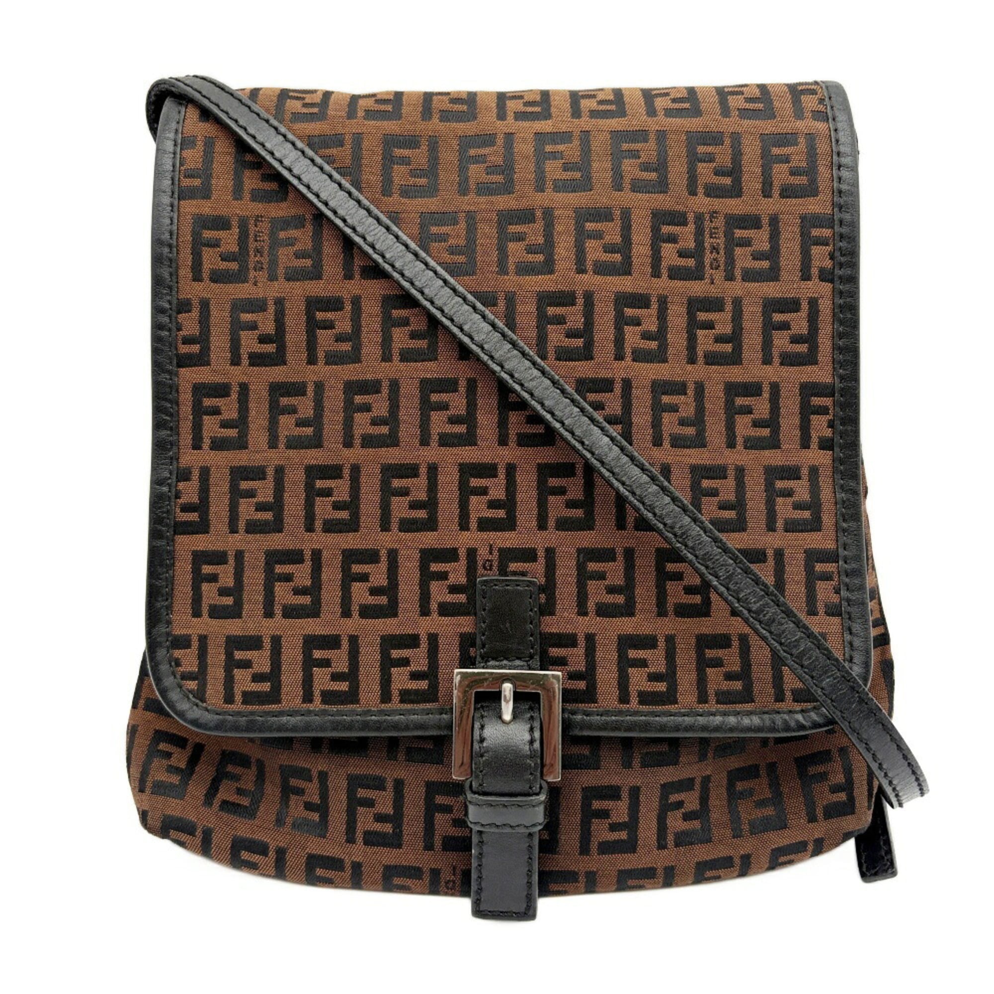 Fendi Zucca Black Brown Canvas Leather Shoulder Bag (Pre-Owned)