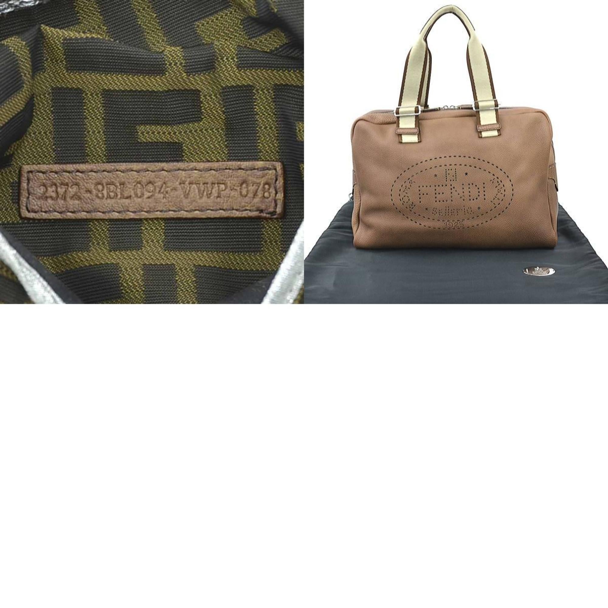 Fendi Brown Leather Canvas Handbag (Pre-Owned)