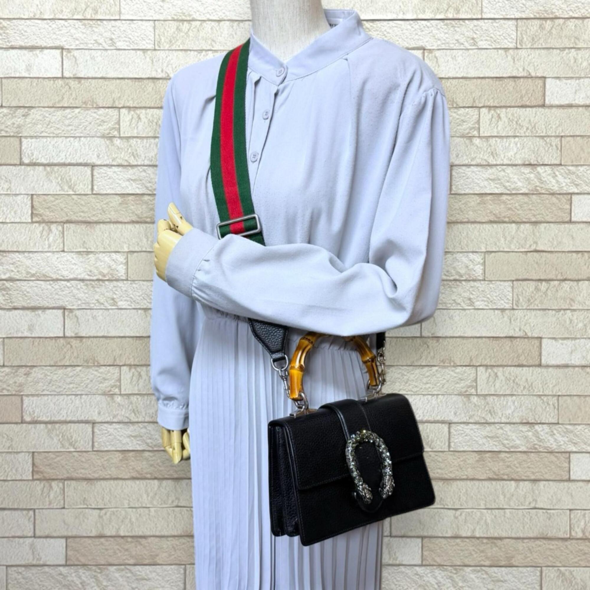 Gucci Black Bamboo Leather Handbag Shoulder Bag (Pre-Owned)