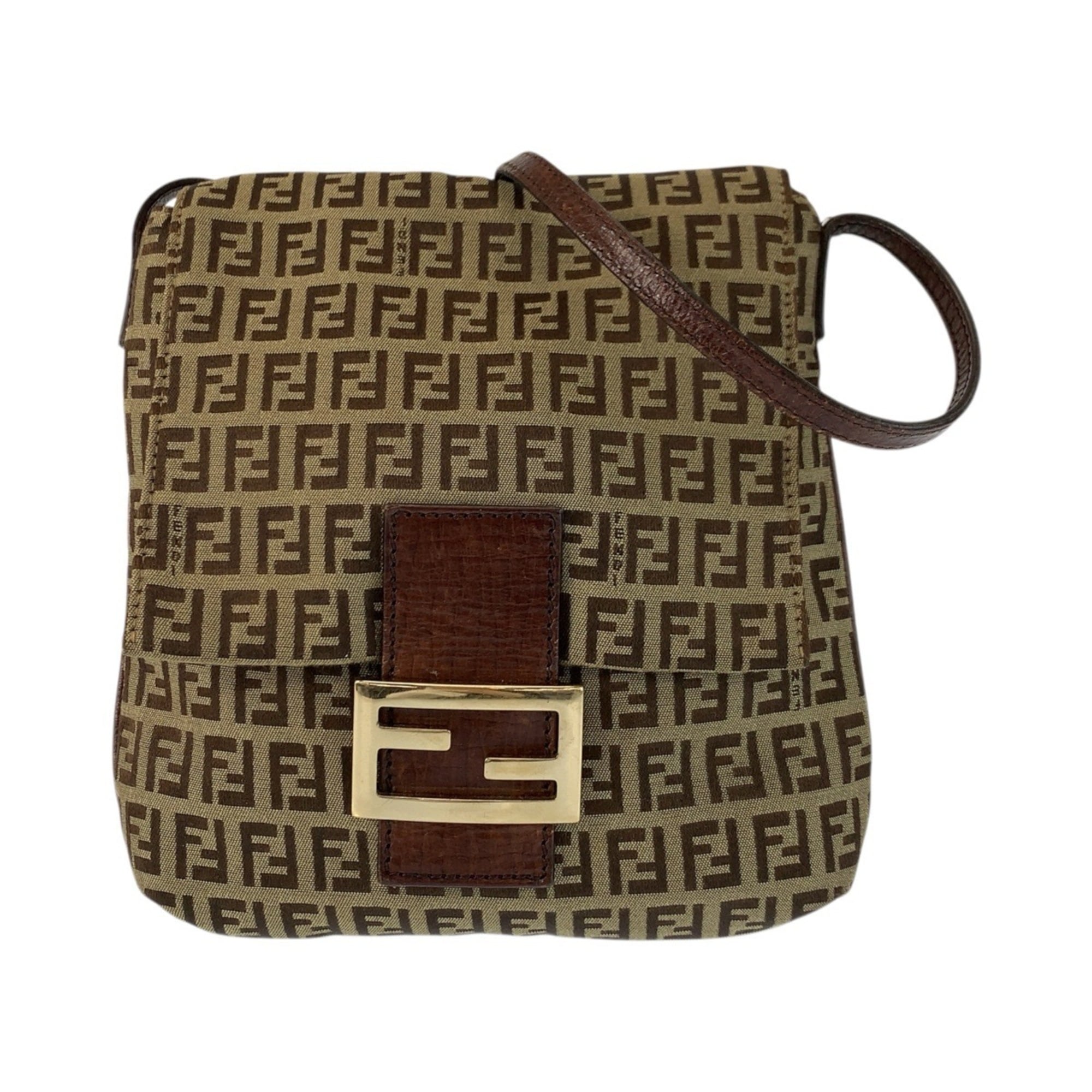 Fendi Brown Canvas Leather Pochette Shoulder Bag (Pre-Owned)