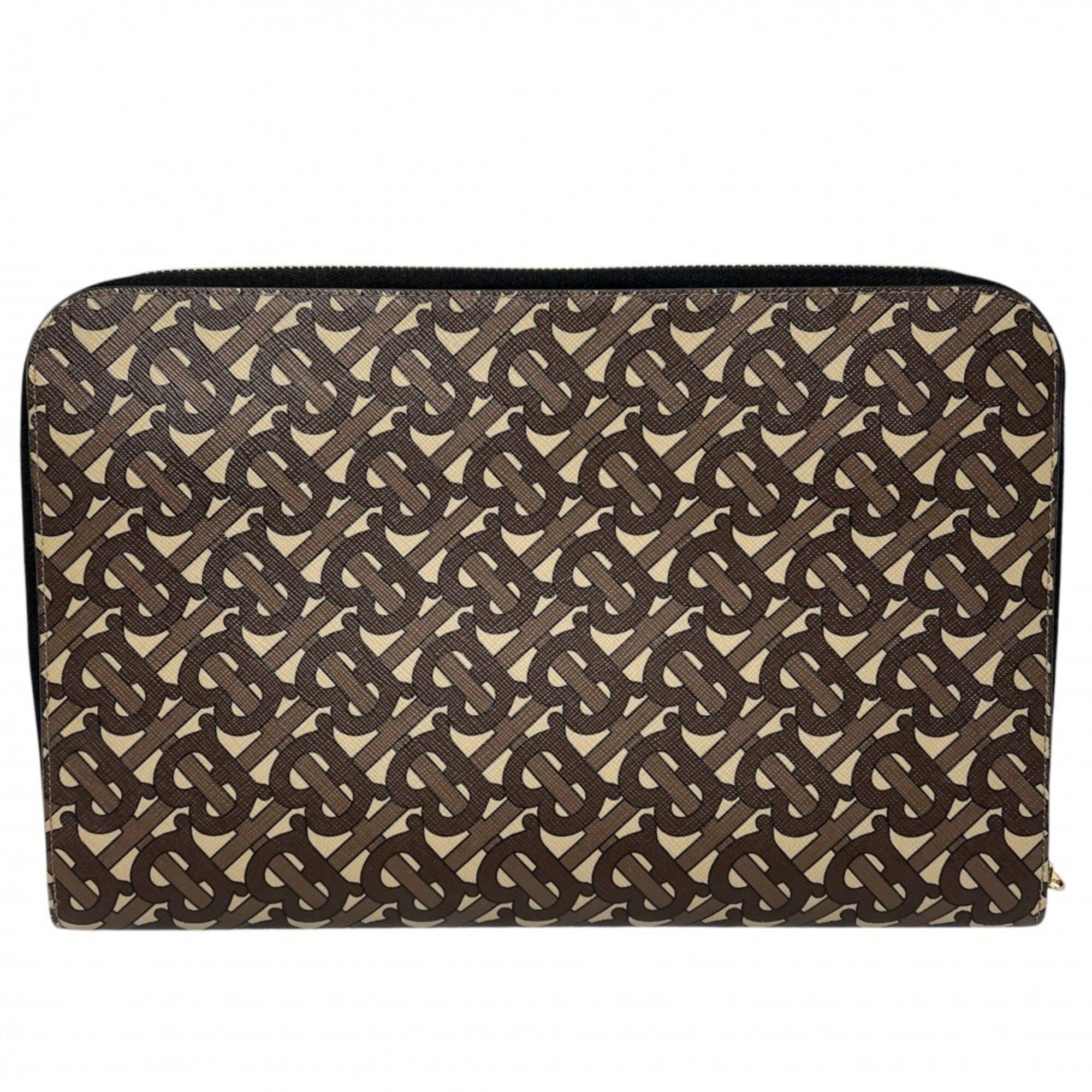 Burberry Beige Brown Coated Canvas Pvc Leather Clutch Bag (Pre-Owned)