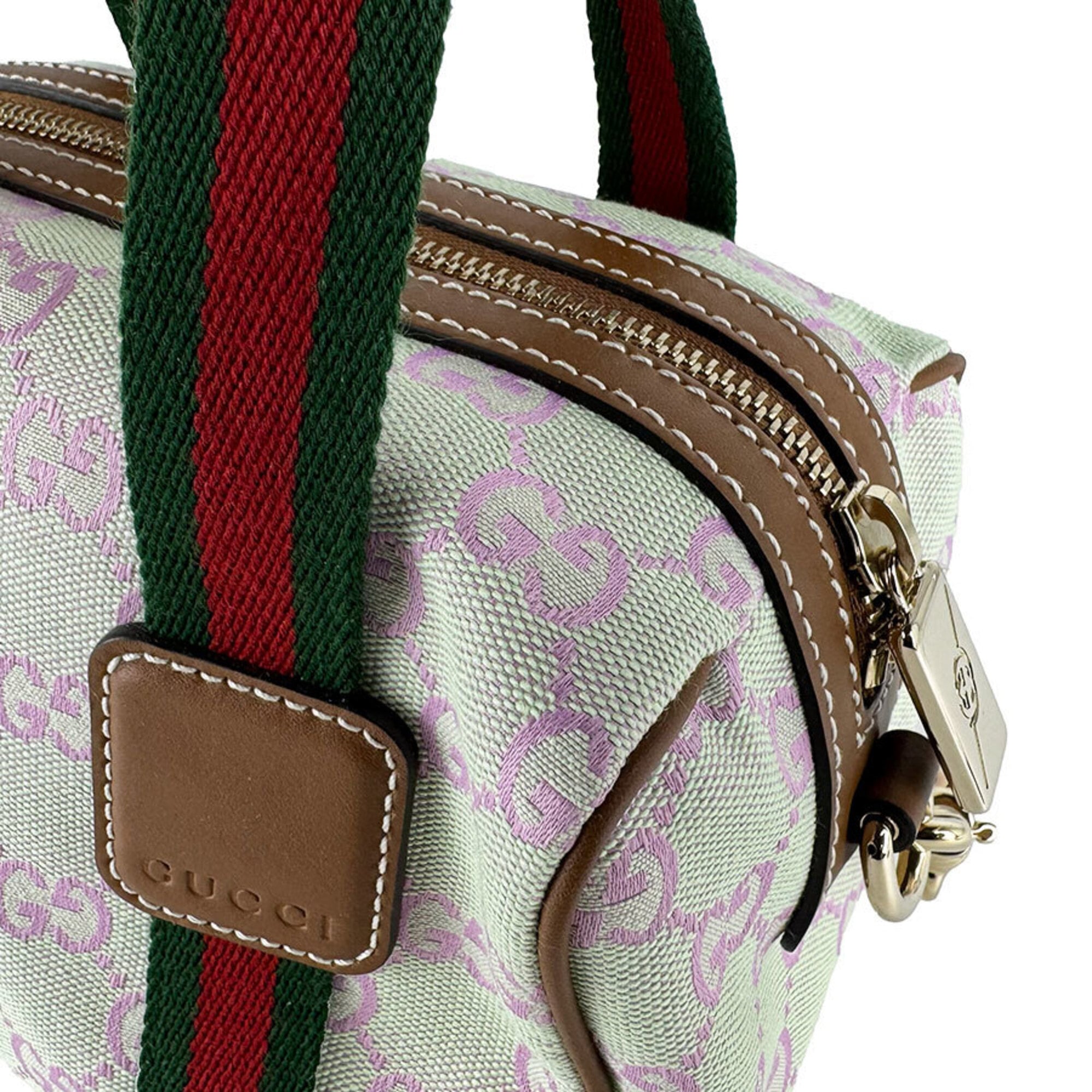 Gucci Brown Green Pink Canvas Leather Handbag Shoulder Bag (Pre-Owned)