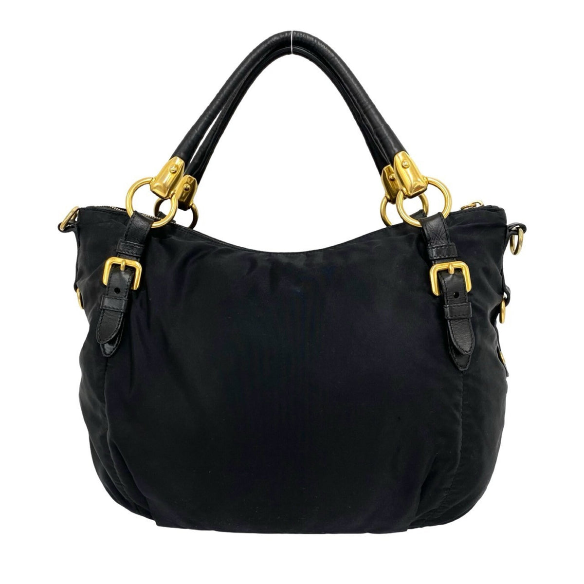 Prada Black Nylon Leather Handbag Shoulder Bag Tote Bag (Pre-Owned)