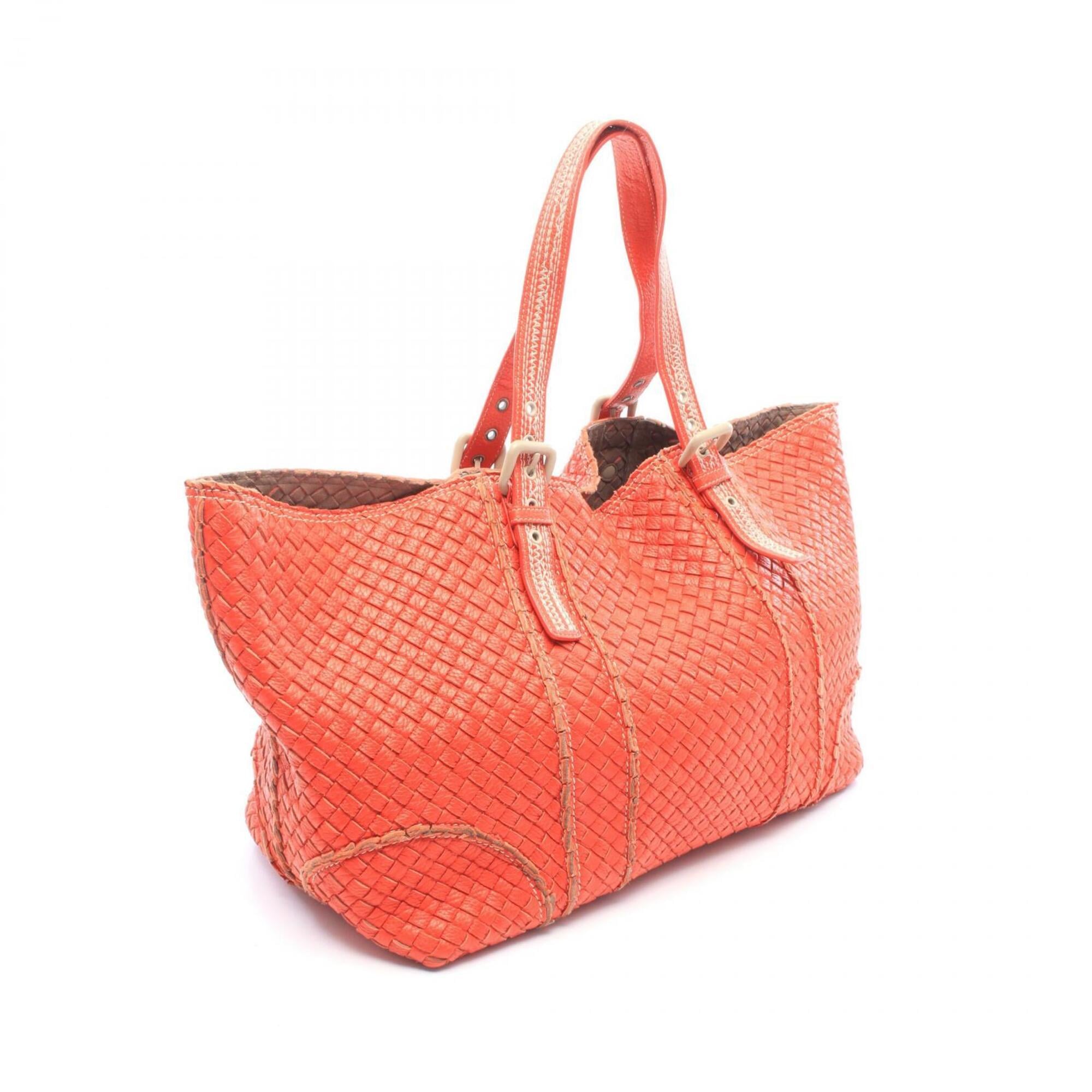 Bottega Veneta Orange Intrecciato Handbag Tote Bag (Pre-Owned)