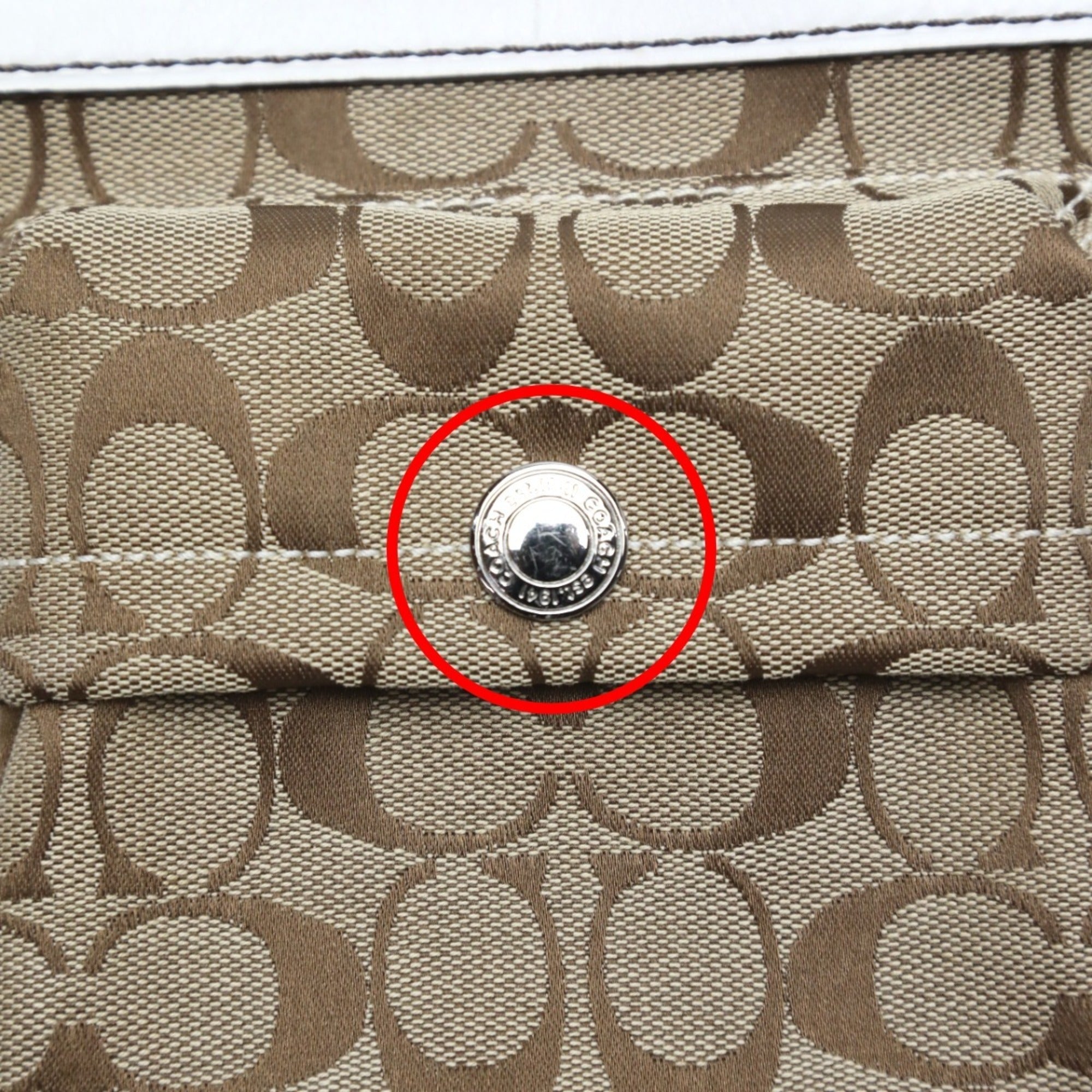 Coach Khaki White Signature Line Shoulder Bag (Pre-Owned)