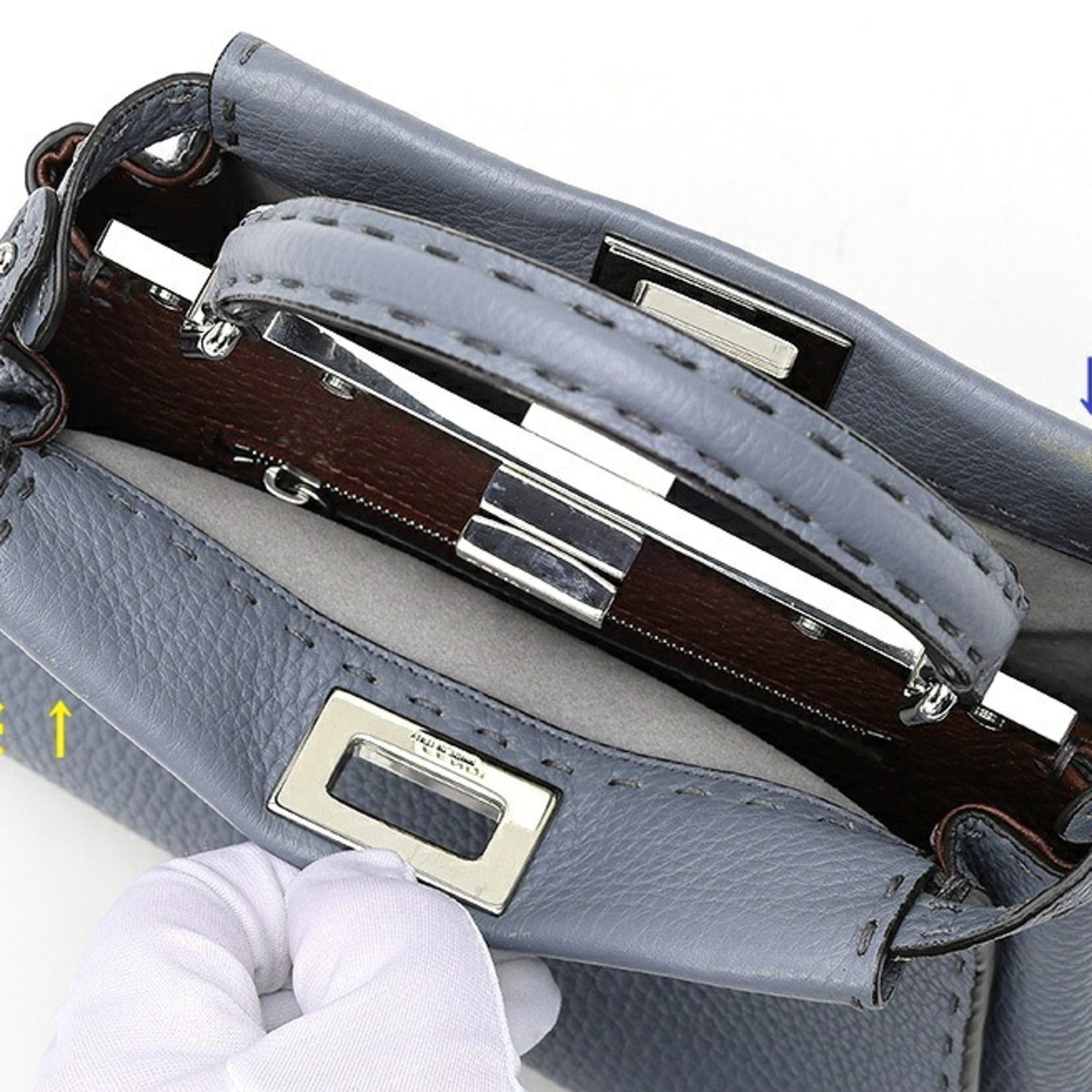 Fendi Blue Gray Leather Shoulder Bag (Pre-Owned)