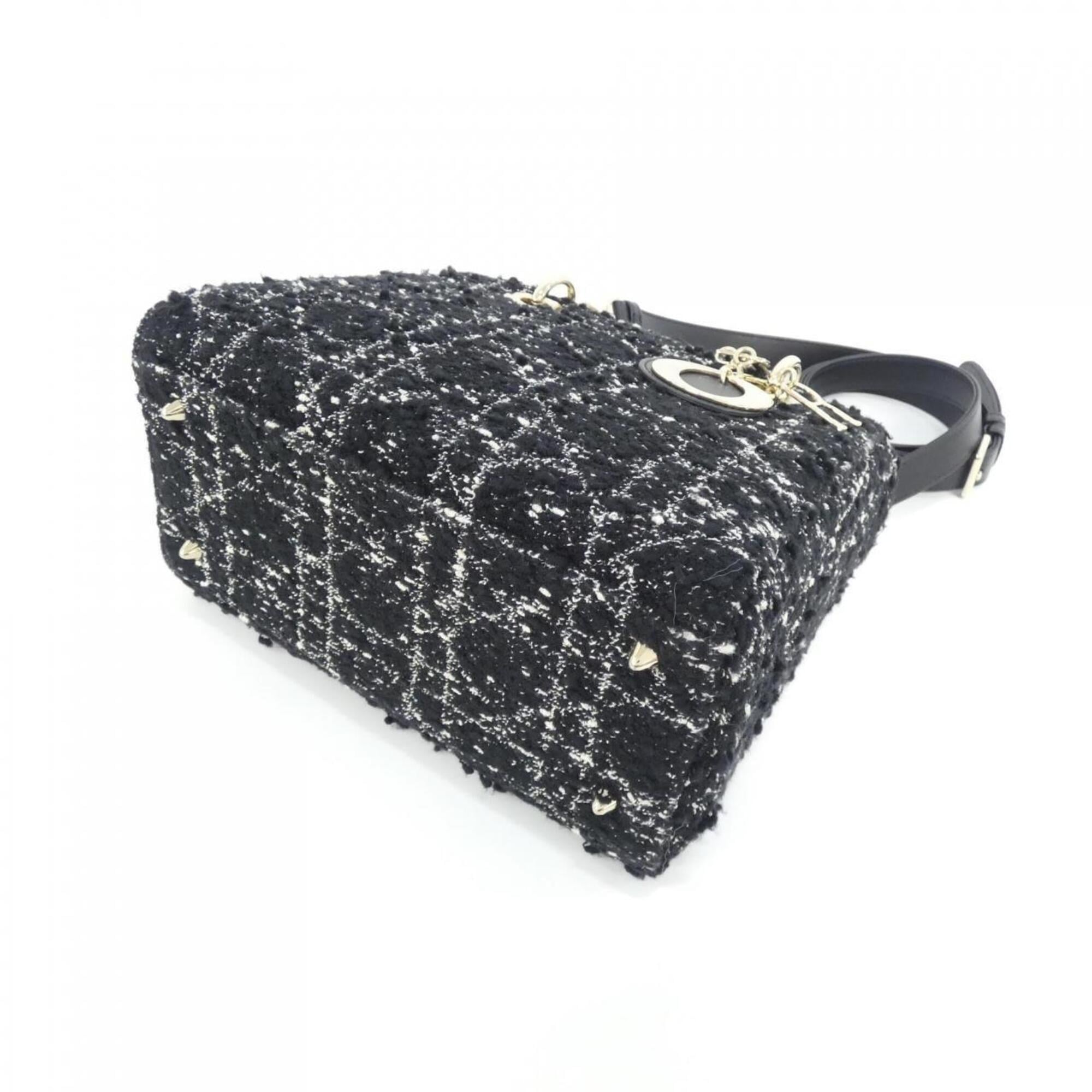 Christian Dior Black White Tweed Leather Handbag (Pre-Owned)